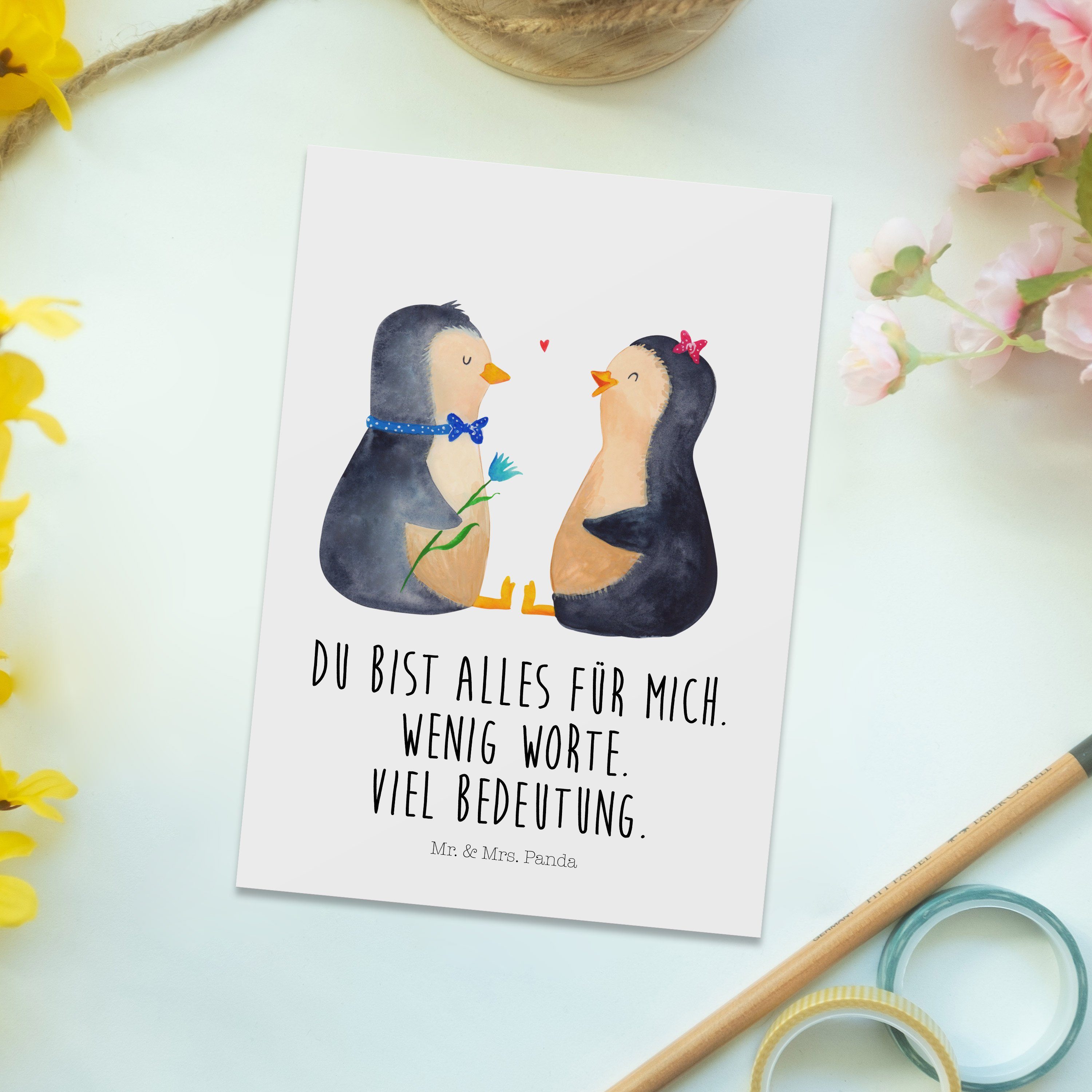 Mr. & Mrs. Grußkarte, - Geschenk, Panda Weiß Hochzeit, Geburtstagska - Pinguin Postkarte Pärchen