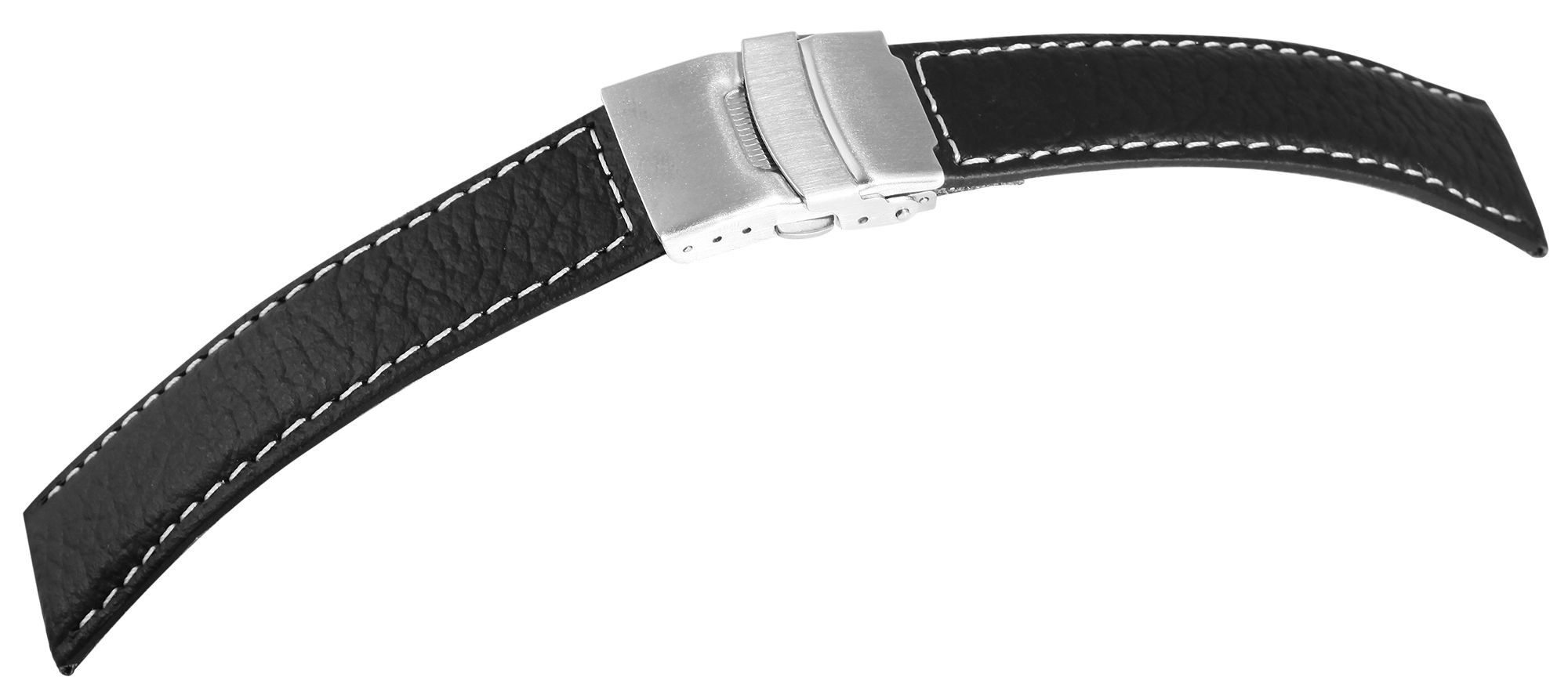 STEINMEISTER Uhrenarmband LB0064 Echtleder-Uhrenarmband schwarz weiße Naht Faltschließe 18, Herren ErsatzArmband
