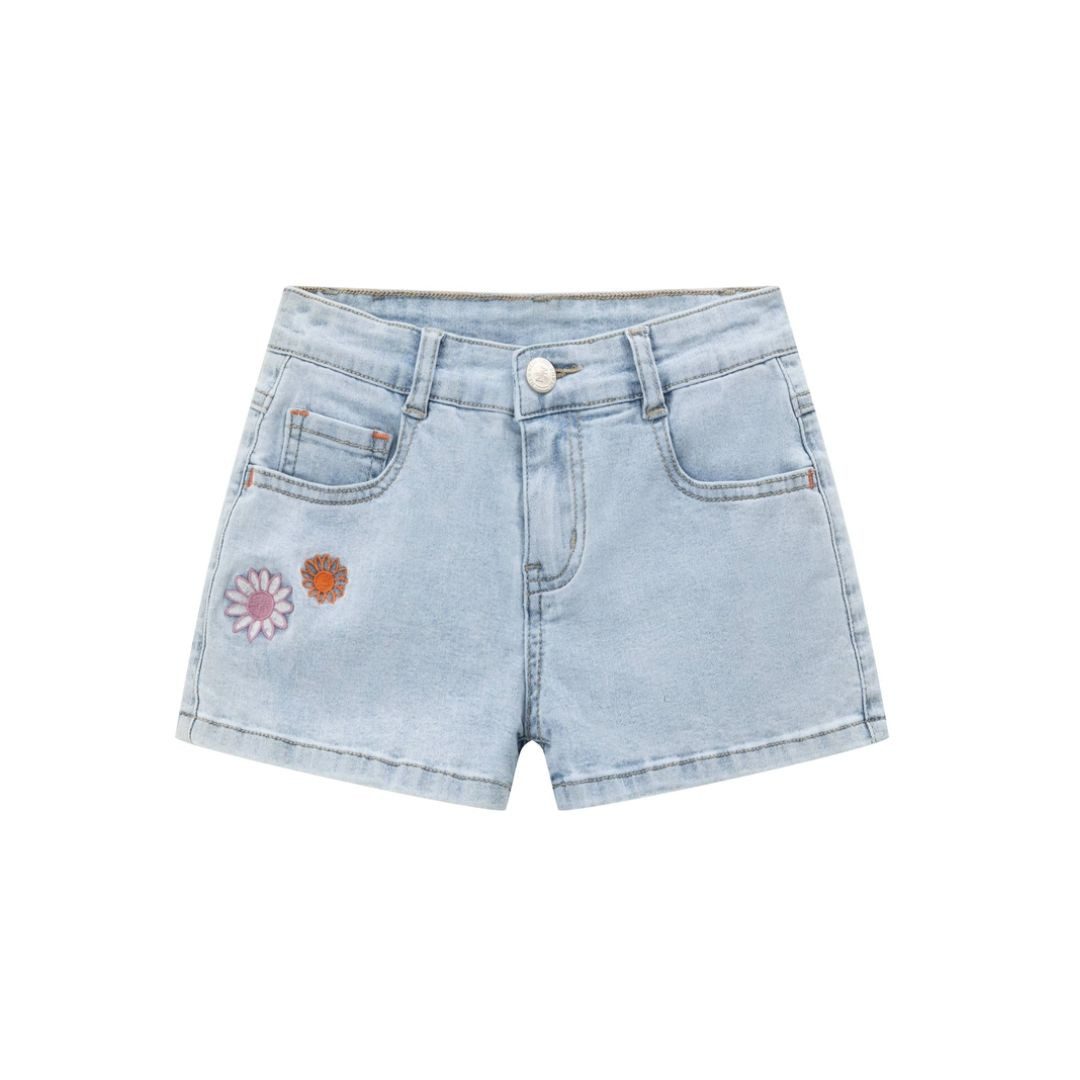 Jeansshorts Mädchen Hose kurz Shorts blau Denim mit Stickerei