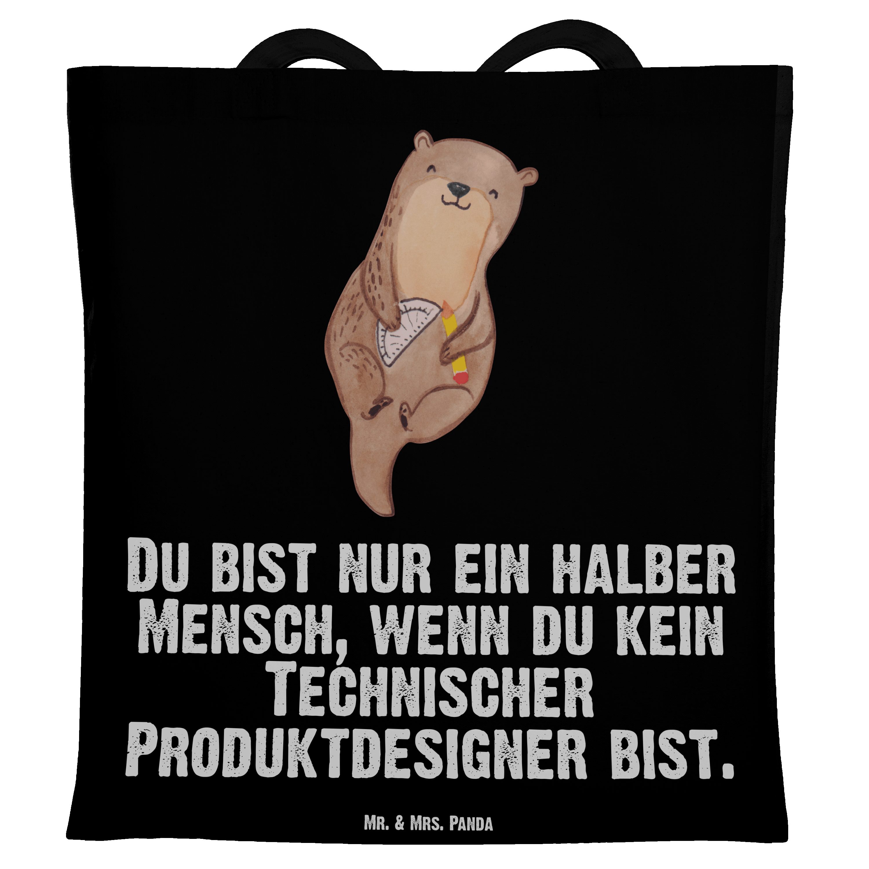 Mr. & Mrs. - - Produktdesigner Schwarz Tragetasche Stoffbeute Panda Herz Geschenk, Technischer (1-tlg) mit
