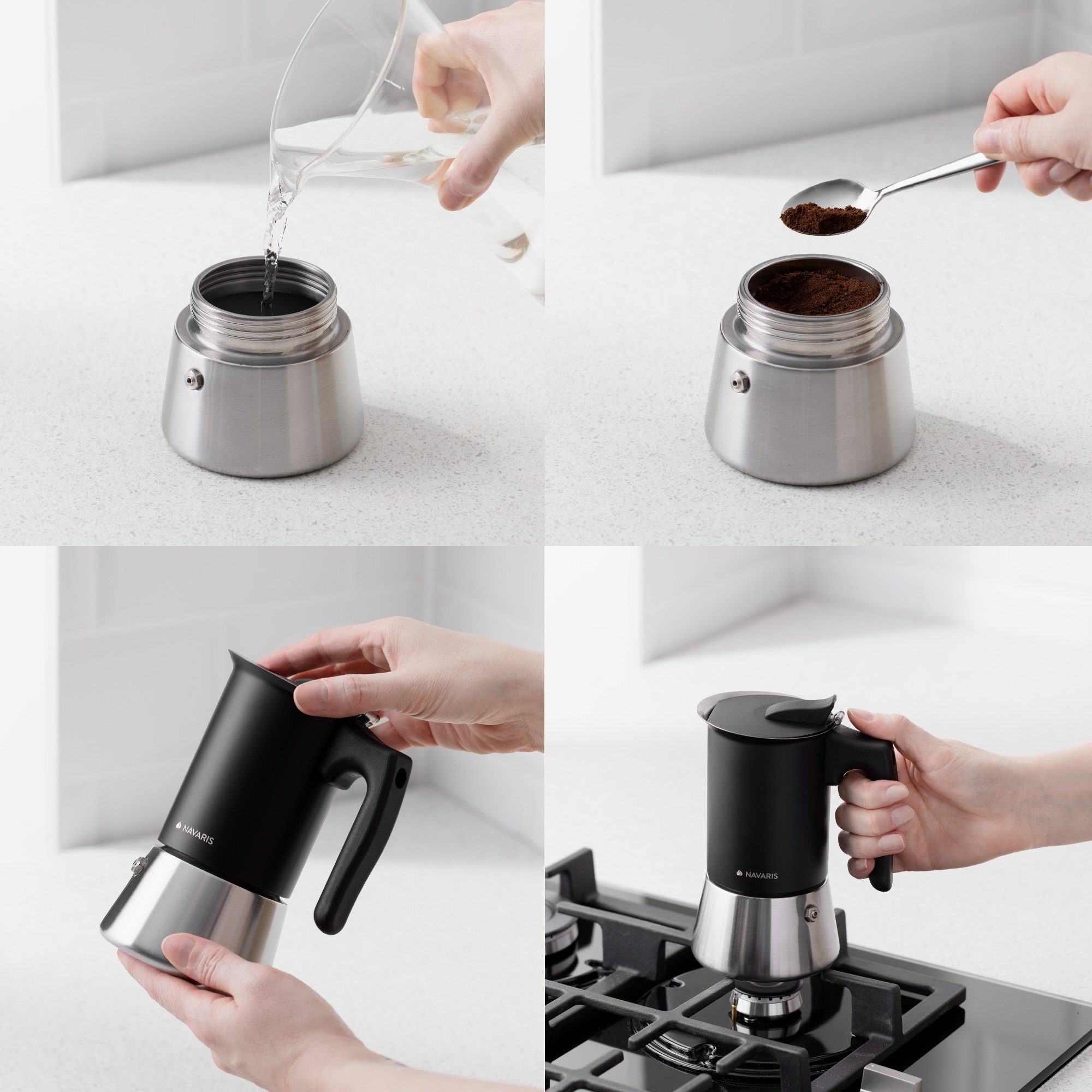 Navaris Espressokocher, Navaris Espressokocher für 4 Tassen -  Espressomaschine für den Herd - Kaffeemaschine aus Edelstahl - Mokka Kanne  auch für Induktion - schwarz online kaufen | OTTO