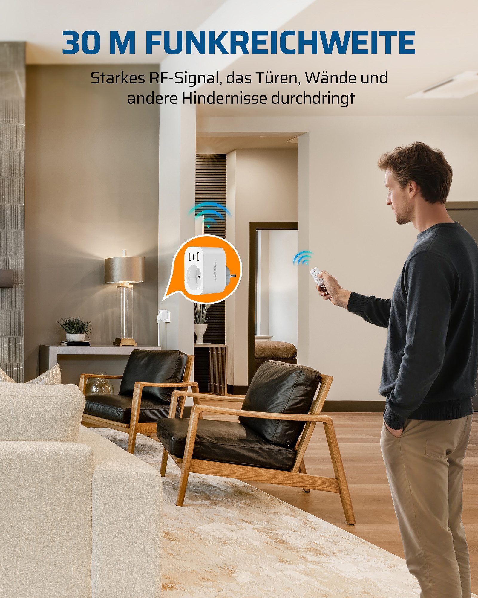 DEWENWILS Funksteckdose mit Fernbedienung, max. 3680 W, 1-St., 4-in-1 Mehrfachsteckdose mit USB – Bild 4 von 5