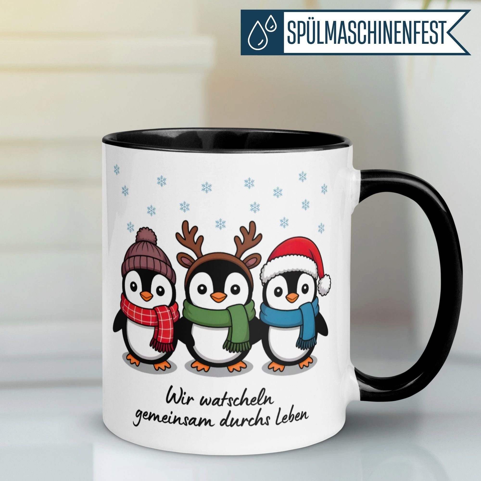 Momentals Tasse Pinguin – Wir watscheln gemeinsam durchs Leben – lustiges Geschenk, Gratis Versand · Links-&Rechtshänder · Spülmaschinenfest