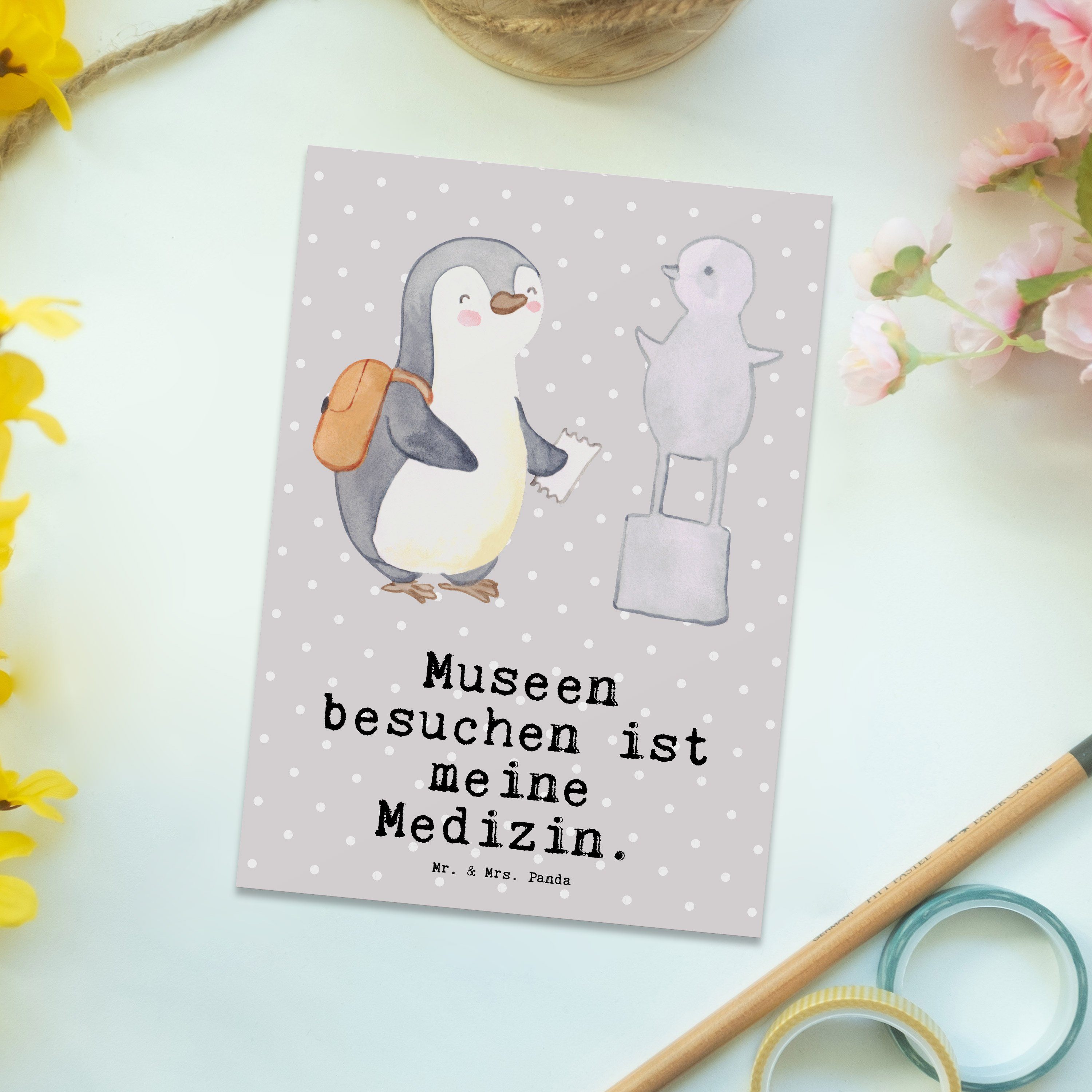 Mr. & Mrs. Pinguin Karte, Pastell Museum Postkarte - besuchen Geschenk, Ges Grau Medizin Panda 