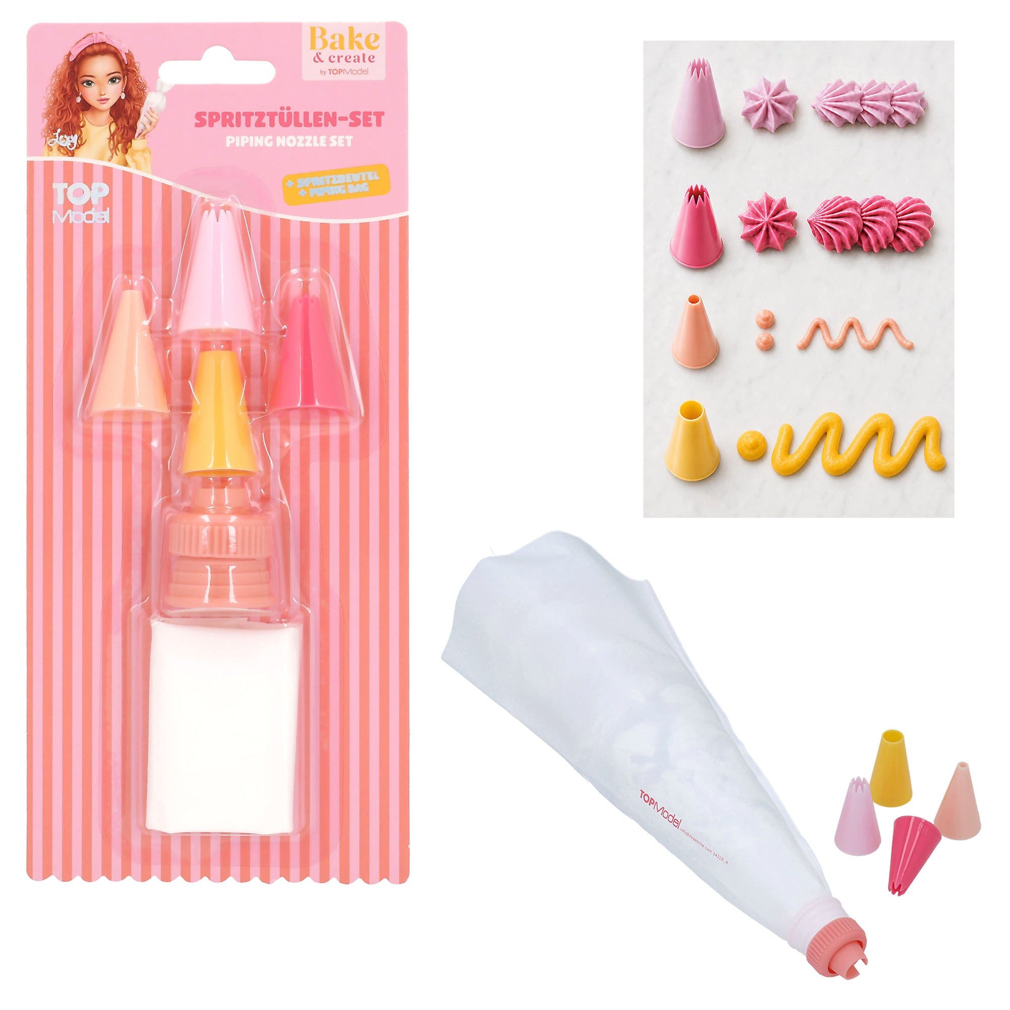 Depesche Spiel TOPModel Bake & Create Spritztüllen-Set mit Spritzbeutel, 4 Tüll