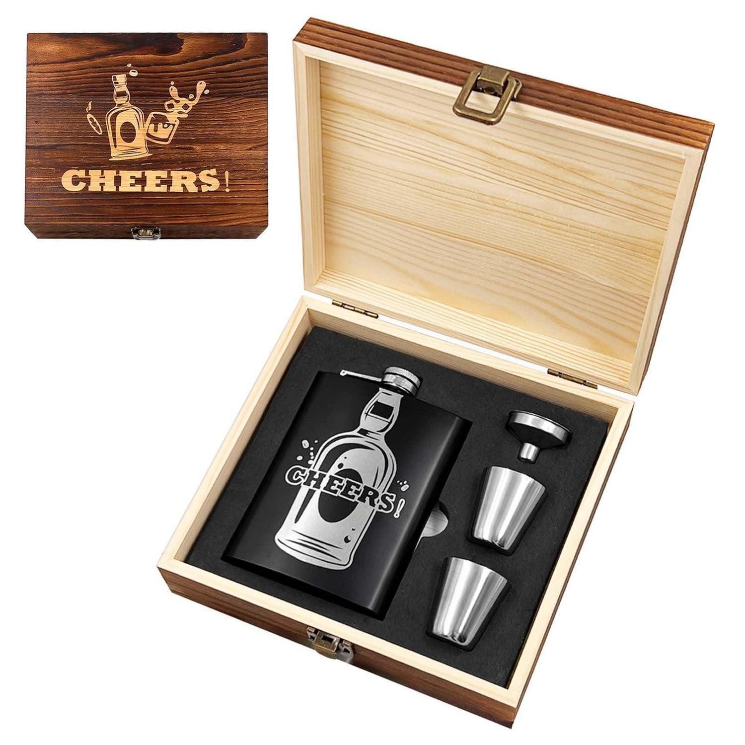 LuxusKollektion Geschenkbox Whisky Geschenkset Holzbox mit Gläsern & Trichter