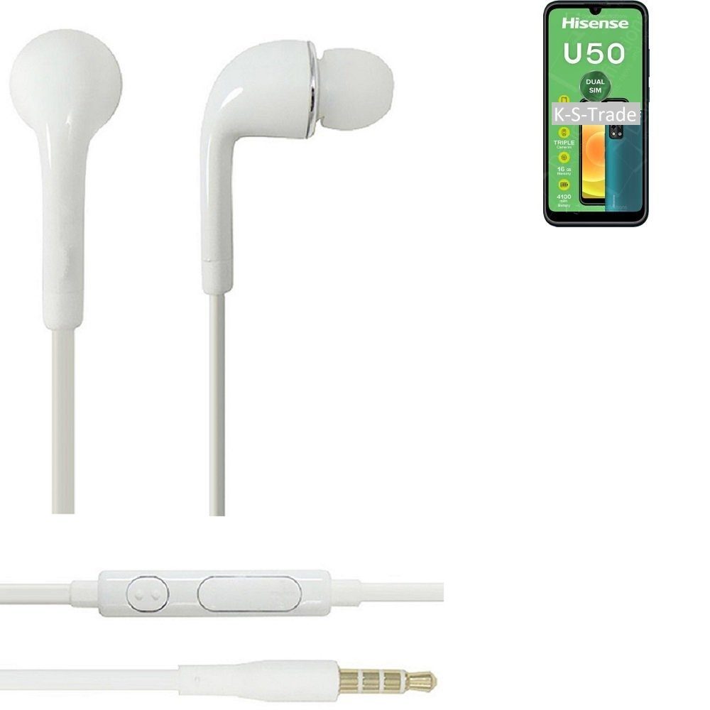 für U50 HiSense (Kopfhörer u mit Headset Mikrofon Lautstärkeregler K-S-Trade In-Ear-Kopfhörer weiß 3,5mm)