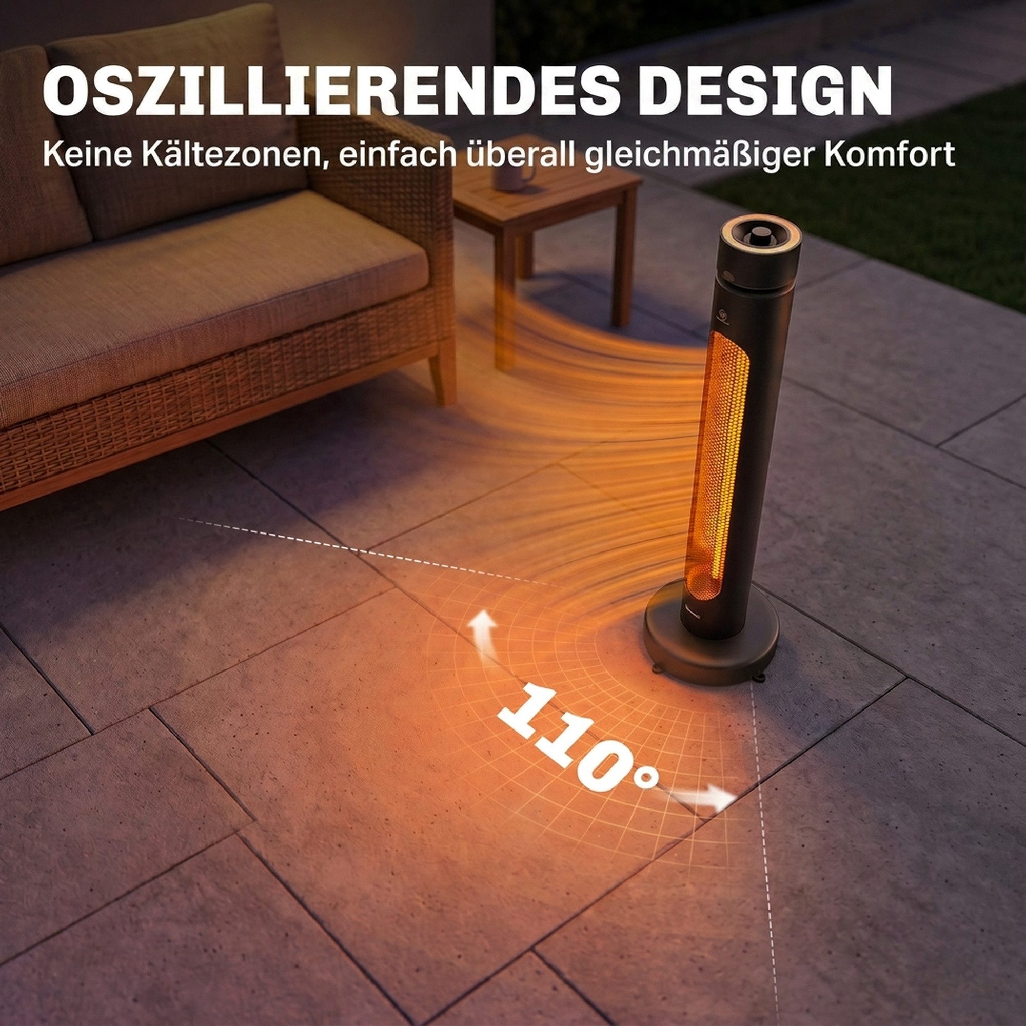 Outsunny Heizstrahler 8 Heizstufen, Timer, für Innen und Außen, 2000 W, Oszillation, Fernbedienung, IP45, Kippschutz – Bild 5 von 5