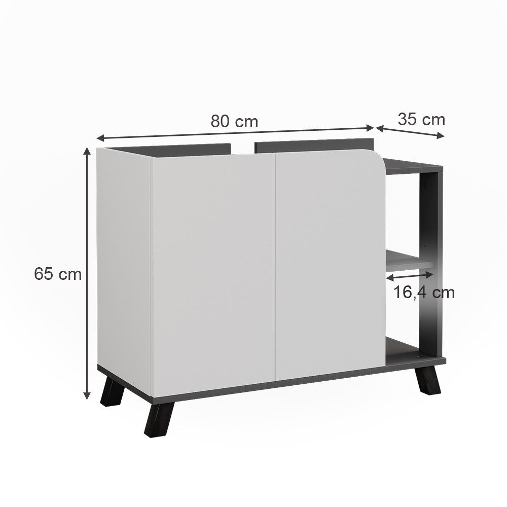 Vicco Waschbeckenunterschrank Karen, Anthrazit/Weiß, 80 x 65 cm mit 2 Türen (1-St) – Bild 2 von 5