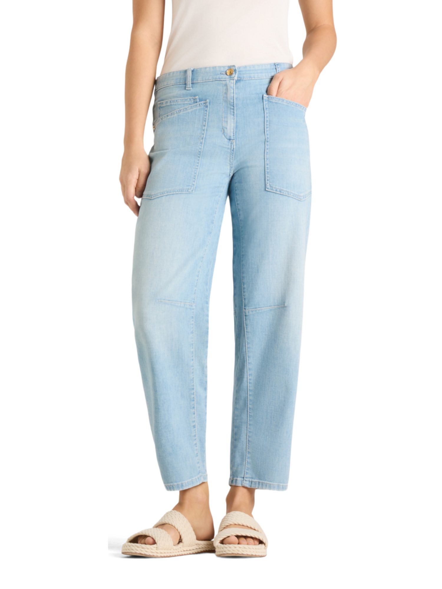 Cambio Stretch-Hose blau, Casual, Baumwolle, Unifarben, Wide Leg, Mittel