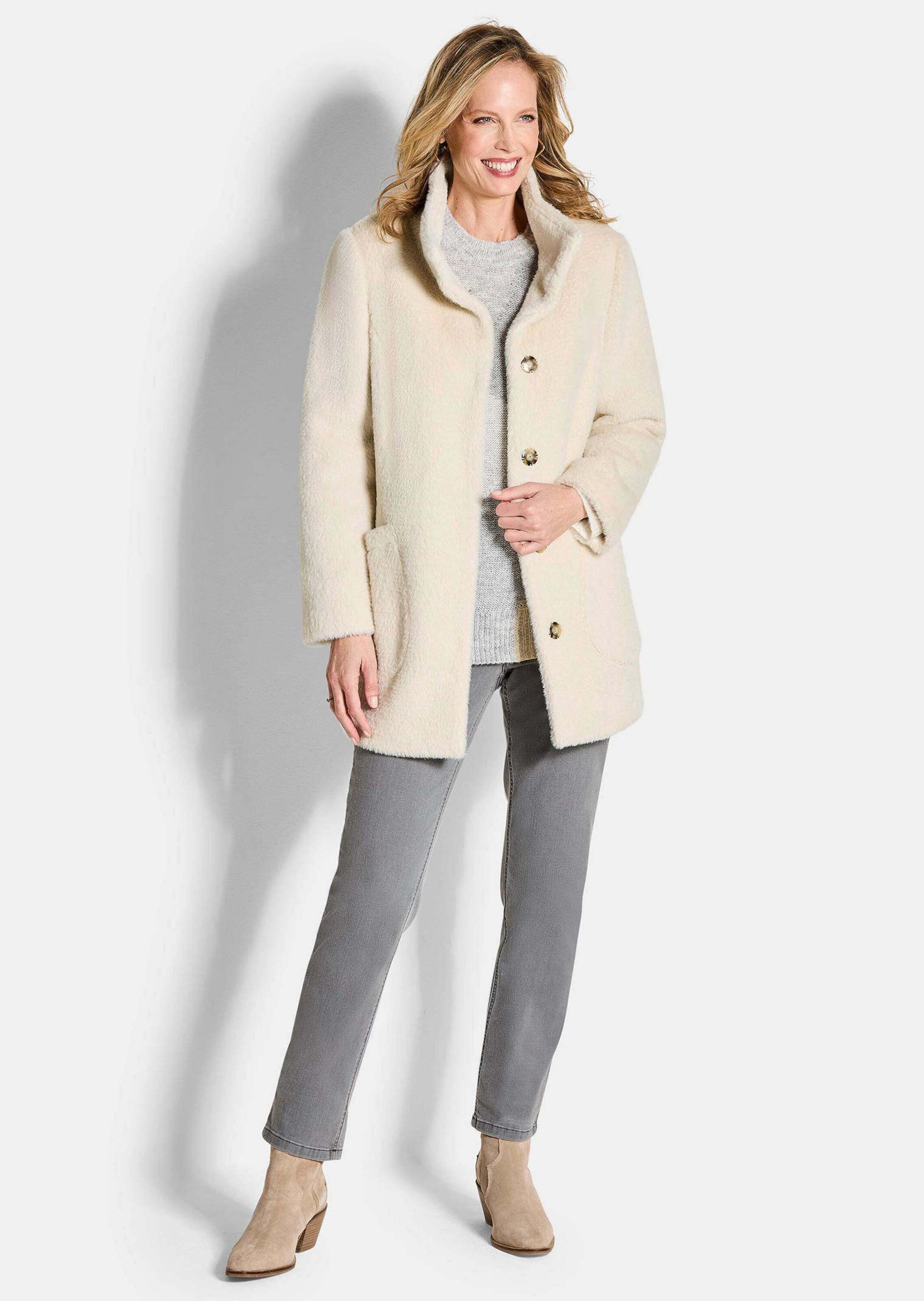 GOLDNER Outdoorjacke Longjacke mit Stehkragen Wintermantel mit verdeckter Knopfleiste, Taschen und Langarm