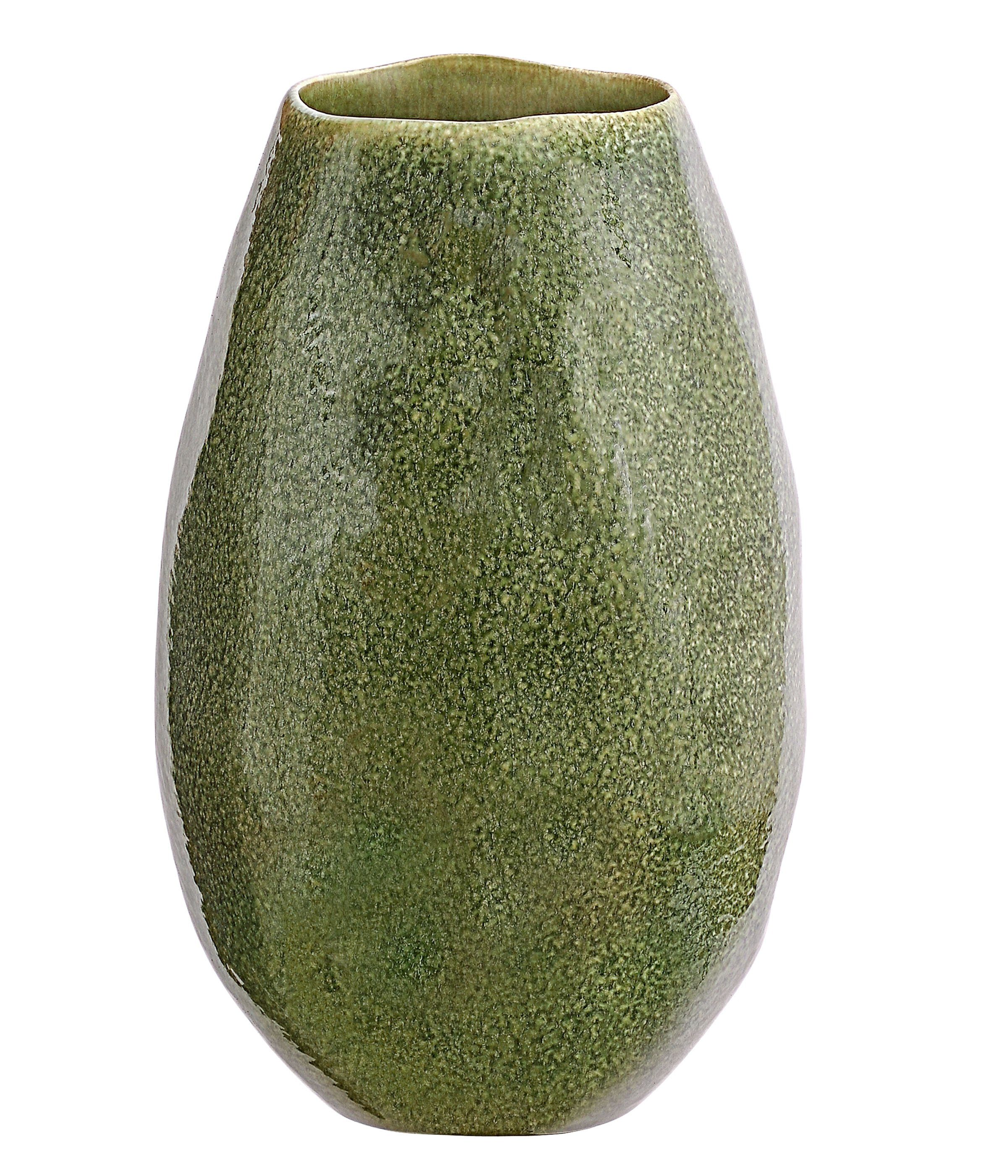 Dehner Übertopf Vase Linn, Keramik, lasiert, dunkelgrün, handgefertige Blumenvase oder als Übertopf