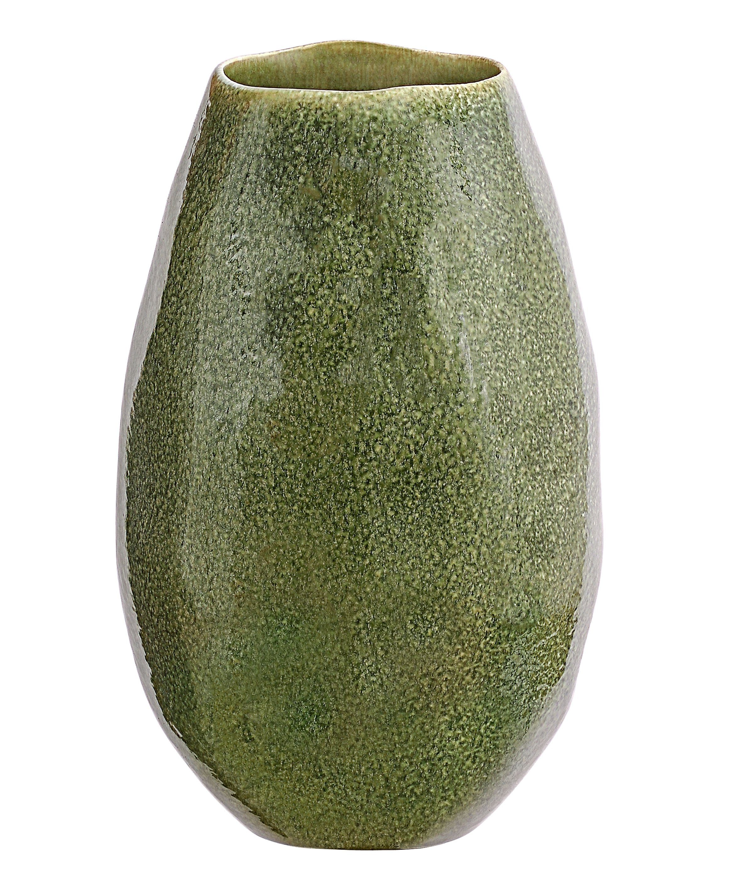 Dehner Übertopf Vase Linn, Keramik, lasiert, dunkelgrün, handgefertige Blumenvase oder als Übertopf, Blumenübertopf