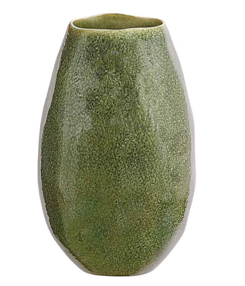 Dehner Übertopf Vase Linn, Keramik, lasiert, dunkelgrün, handgefertige Blumenvase oder als Übertopf