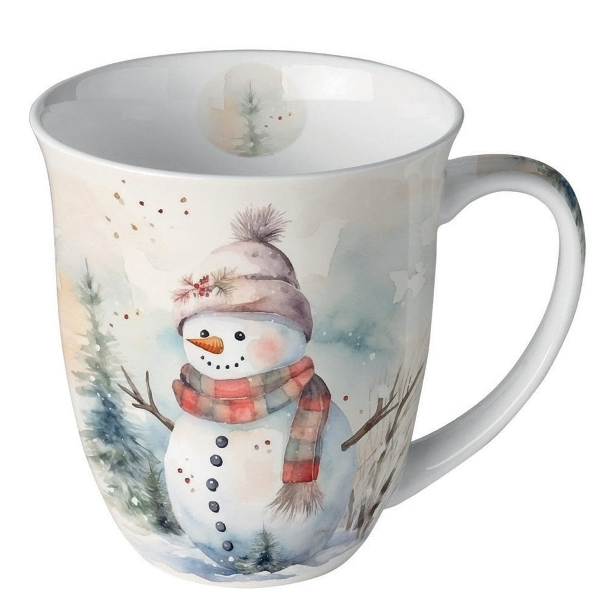Ambiente Luxury Paper Products Tasse, Keramik, Tasse 10cm Porzellan 0,4L mit Schneemann Motiv