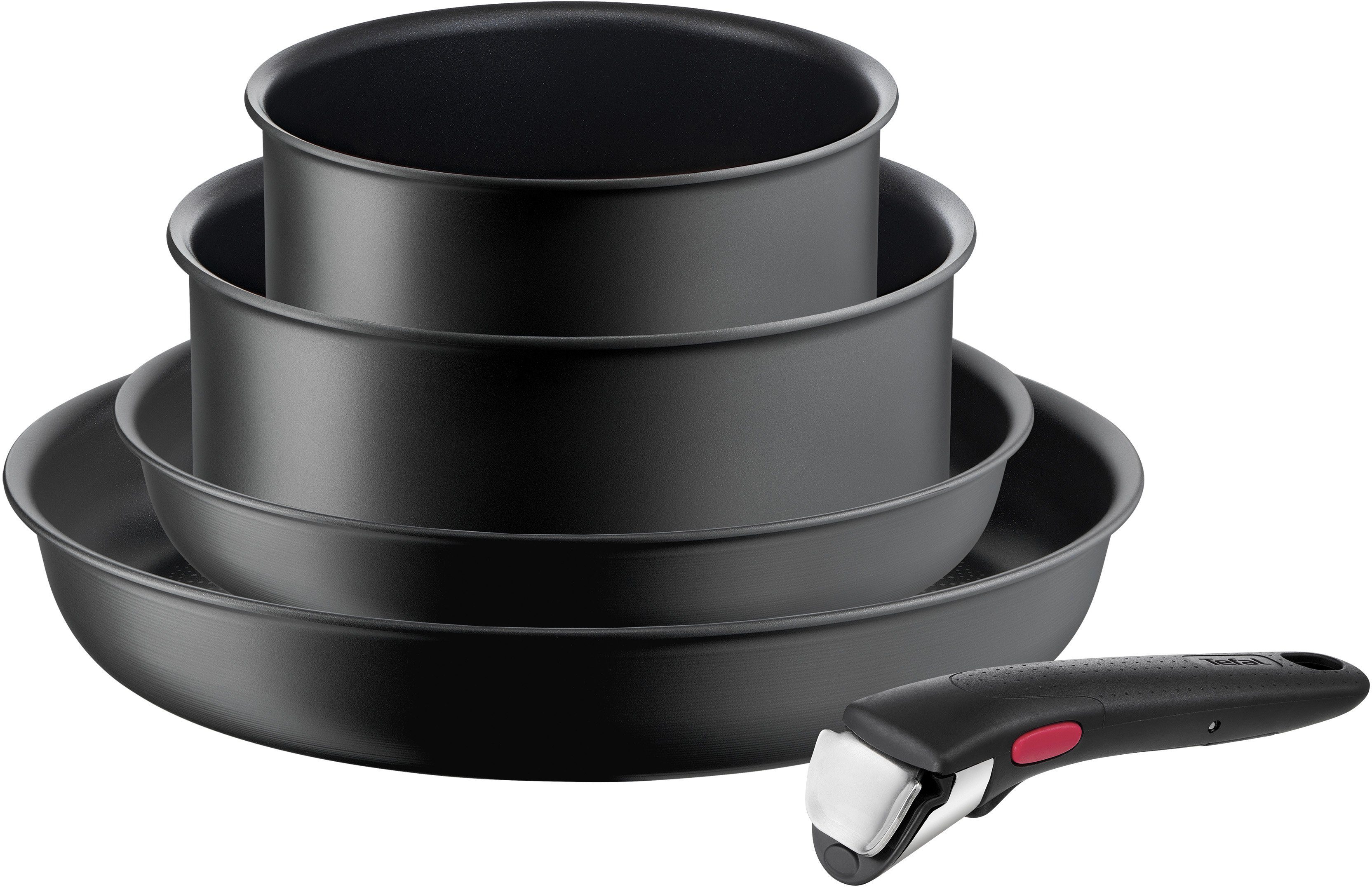 Tefal Topf-Set L76495 Ingenio Ultimate, Aluminium (Set, 5-tlg., je 1 Stielkasserolle Ø 16/20 cm, je 1 Bratpfanne Ø 22/28 cm), Antihaft, Thermo-Signal, abnehmbarer Griff, alle Herdarten, Induktion