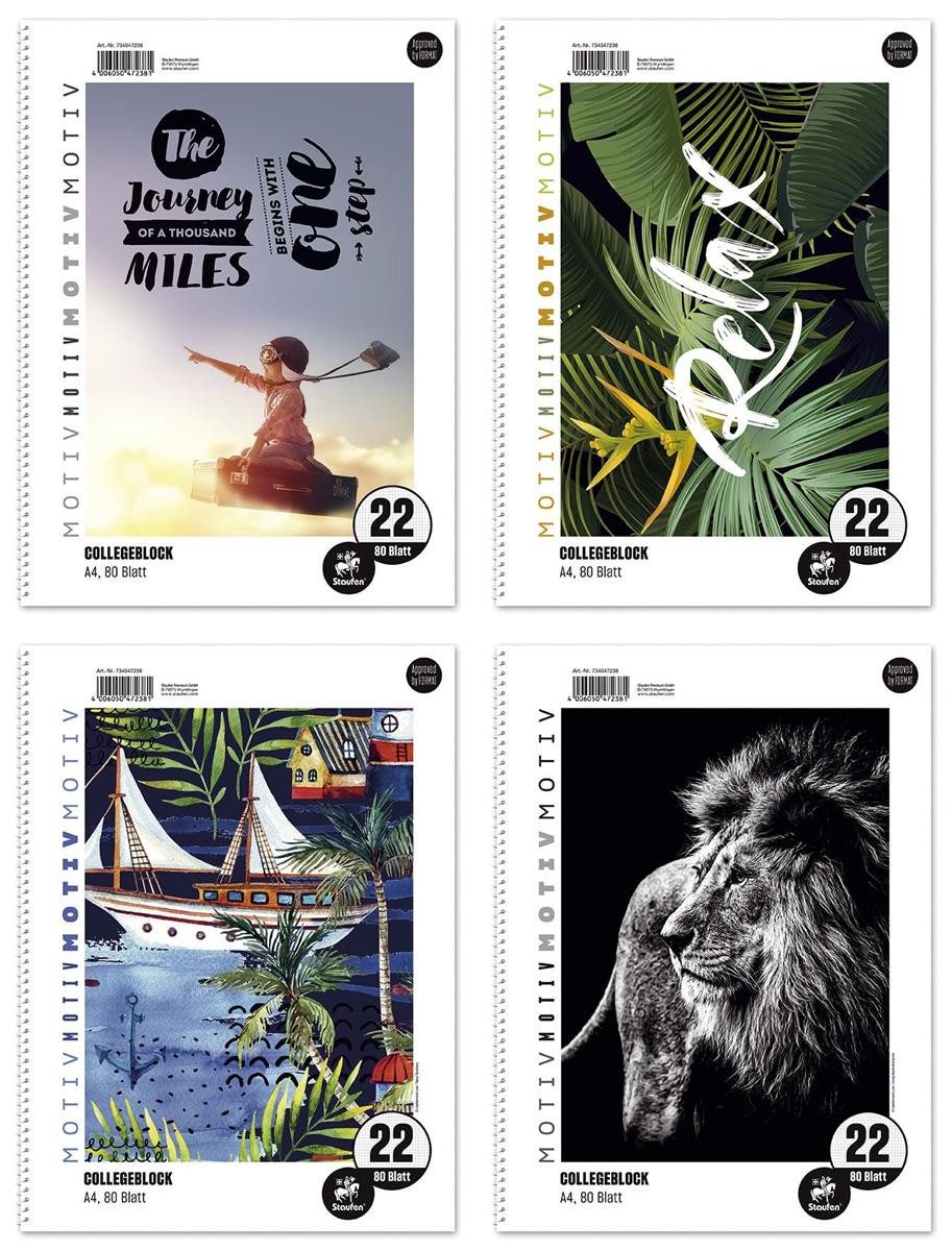 Staufen Notizblock Collegeblock LIN 22 - A4, 80 Blatt, 70 g/qm, sortiert