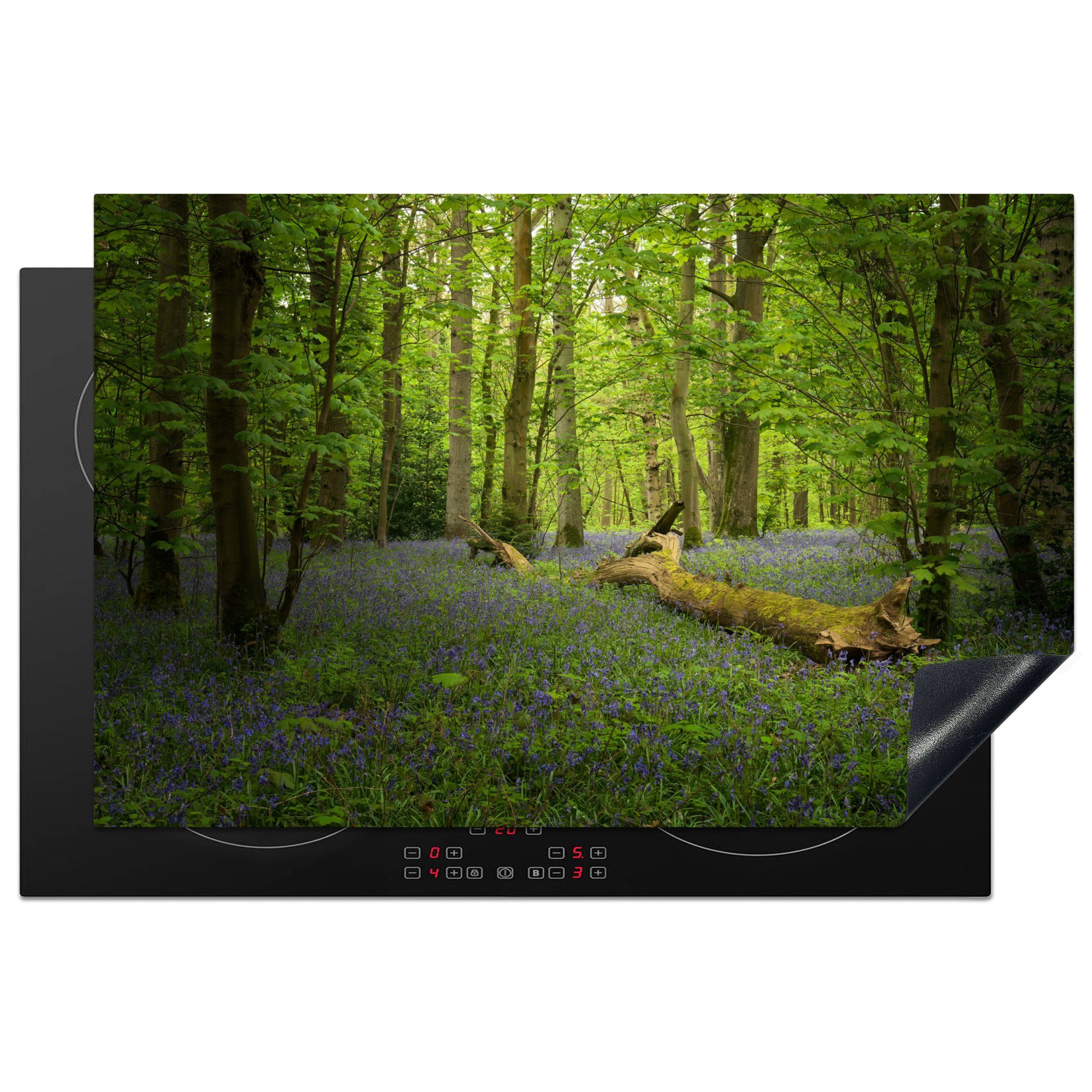 MuchoWow Herdblende-/Abdeckplatte Blumen - Wald - Blau, Vinyl, (1 tlg), 81x52 cm, Induktionskochfeld Schutz für die küche, Ceranfeldabdeckung
