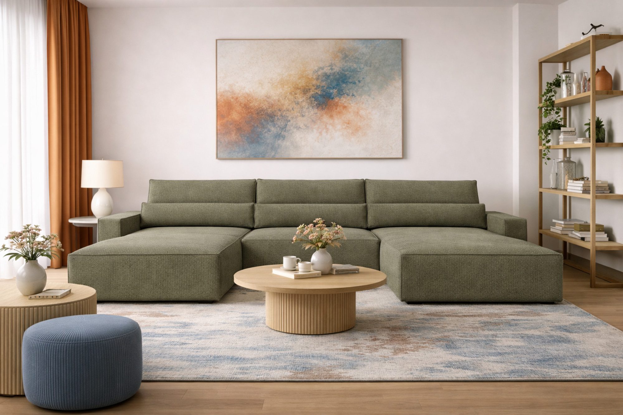 MOEBLO Wohnlandschaft DENVER U, Eckcouch aus Cordstoff Ecksofa U-Form Cord Sofa Couch Polsterecke U-Sofa - 410x85x200cm, mit Bettkasten und Schlaffunktion