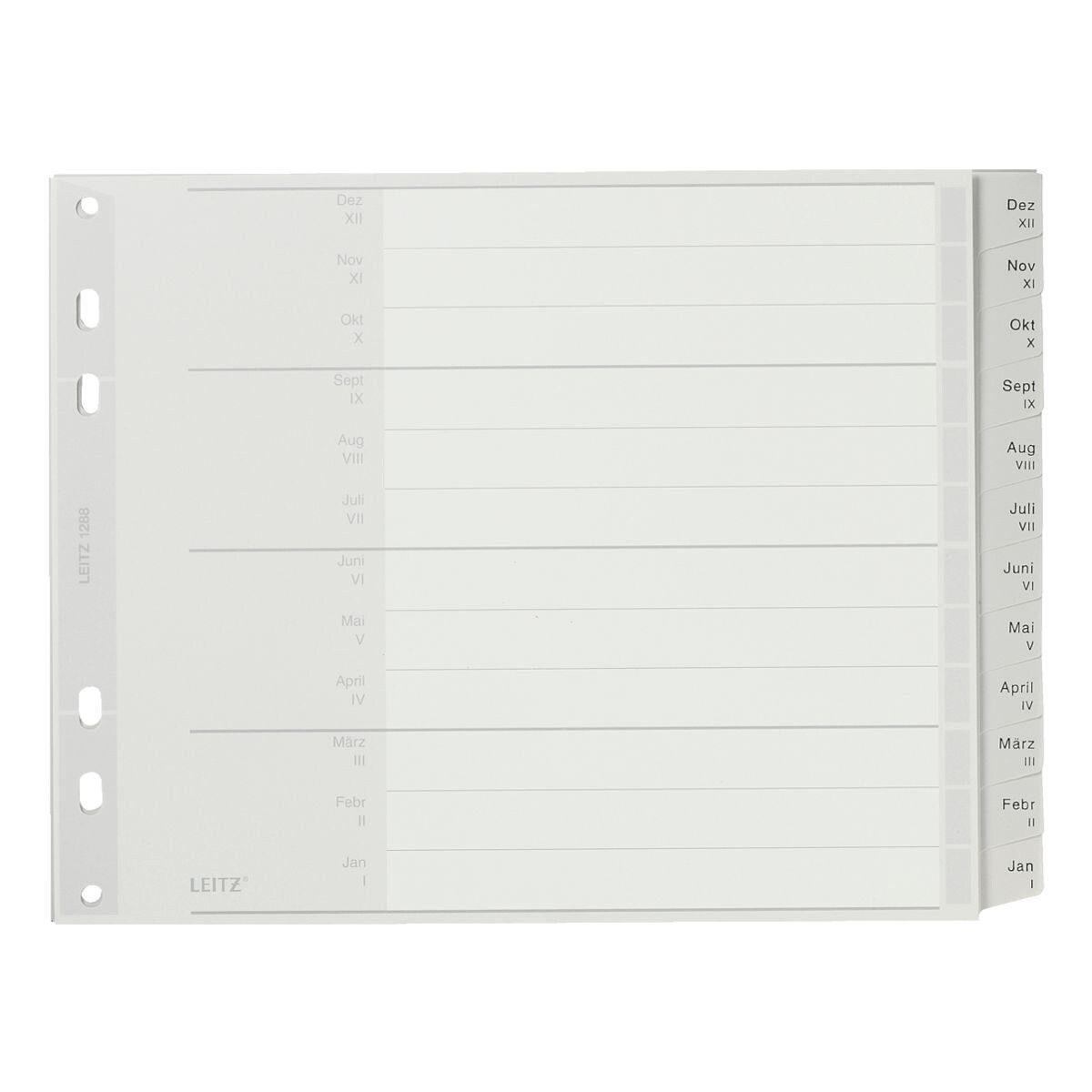 LEITZ Aktenordner 1288, Register Dez.-Jan., 1/2 DIN A4 überbreit, 12-tlg., Kunststoff