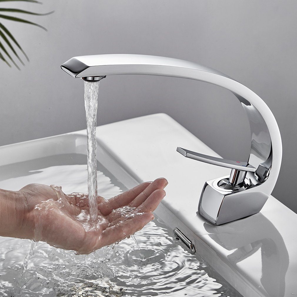Waschbecken Bad Auralum Waschtischarmatur Badarmatur Wasserhahn Chrome-Z02 Waschtischarmatur Mischbatterie