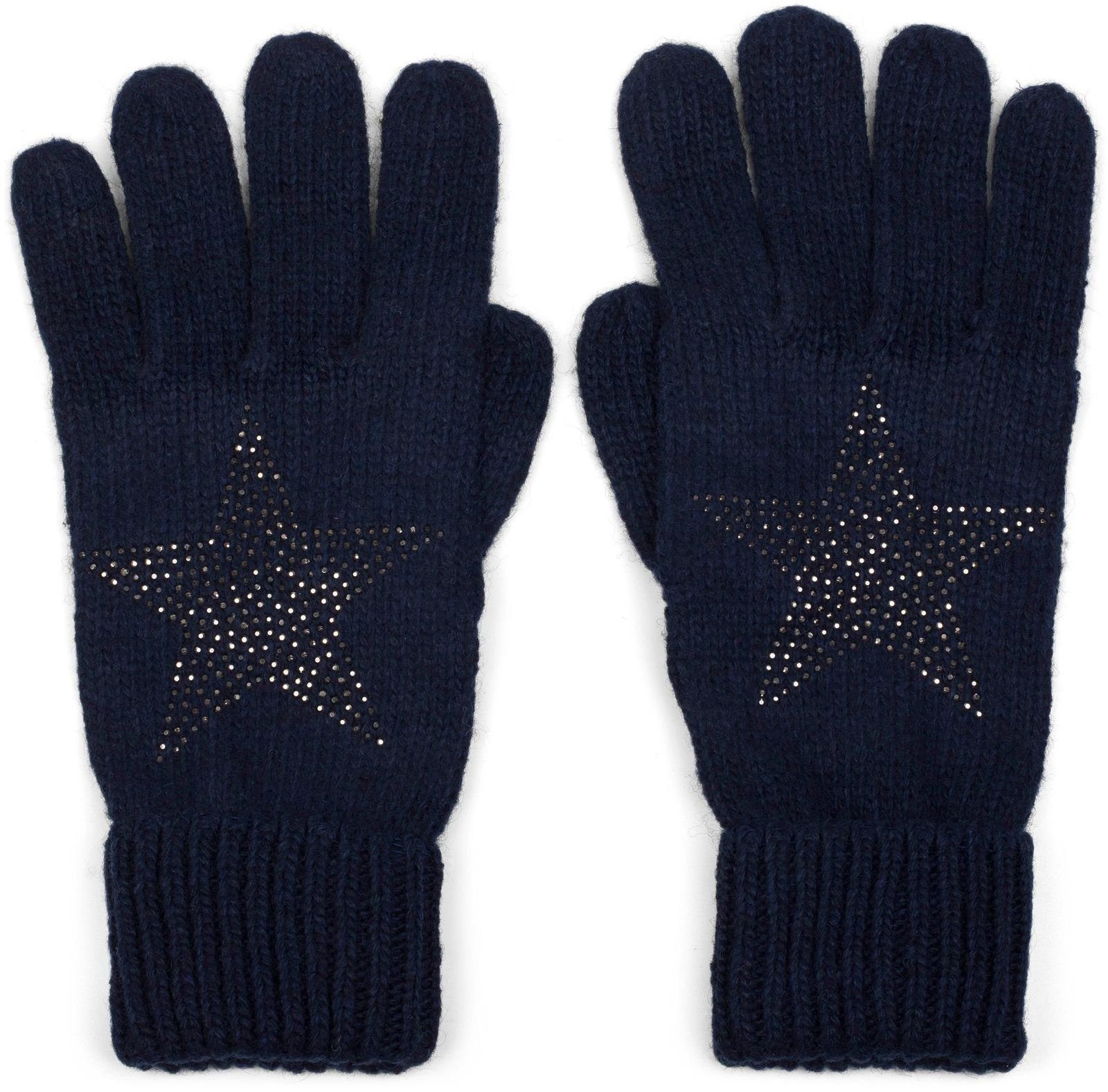 Strass Midnight-Blue / Dunkelblau Strickhandschuhe Handschuhe Stern mit styleBREAKER Strick