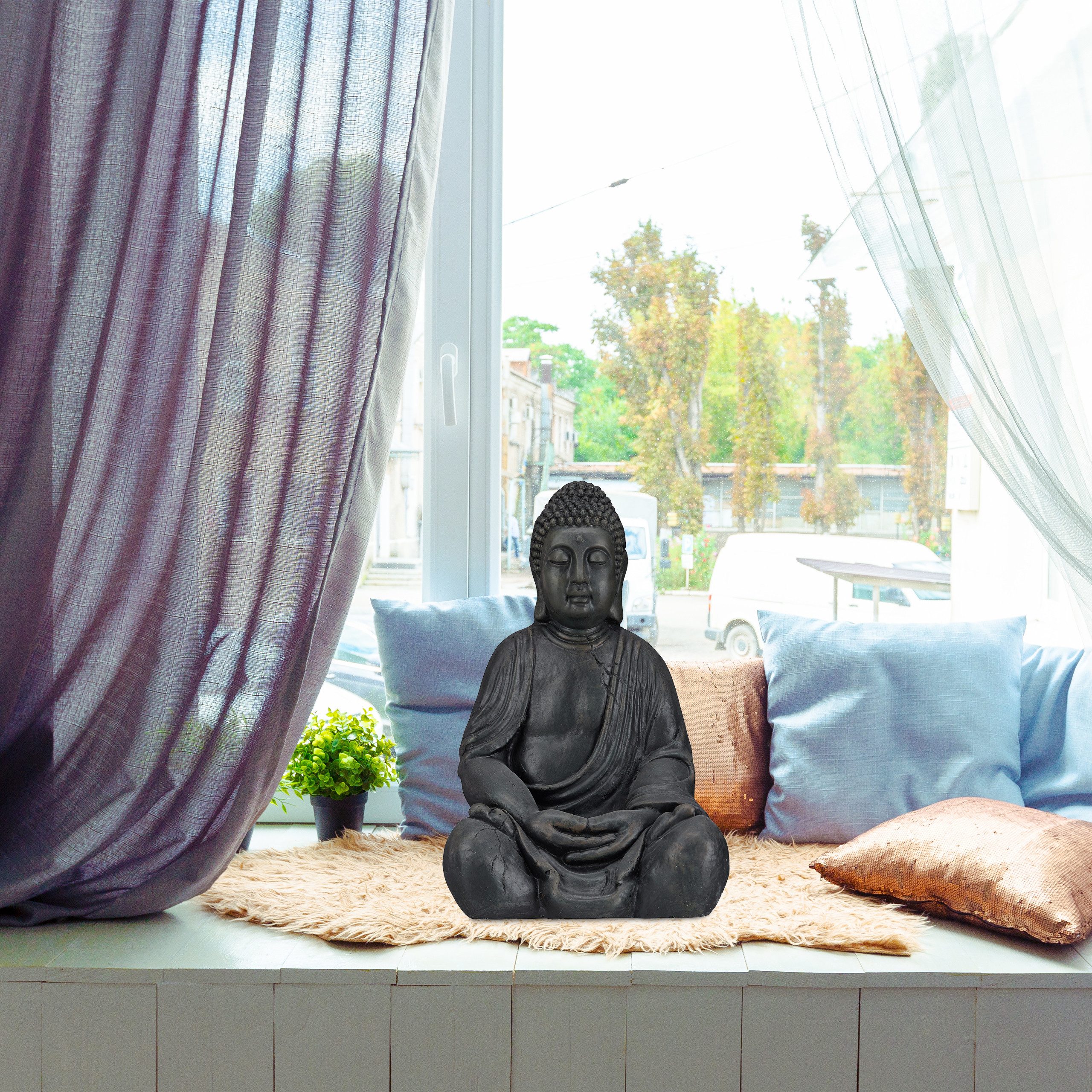 relaxdays Buddhafigur Buddha Figur 50 cm (1 St), Dunkelgrau – Bild 2 von 5