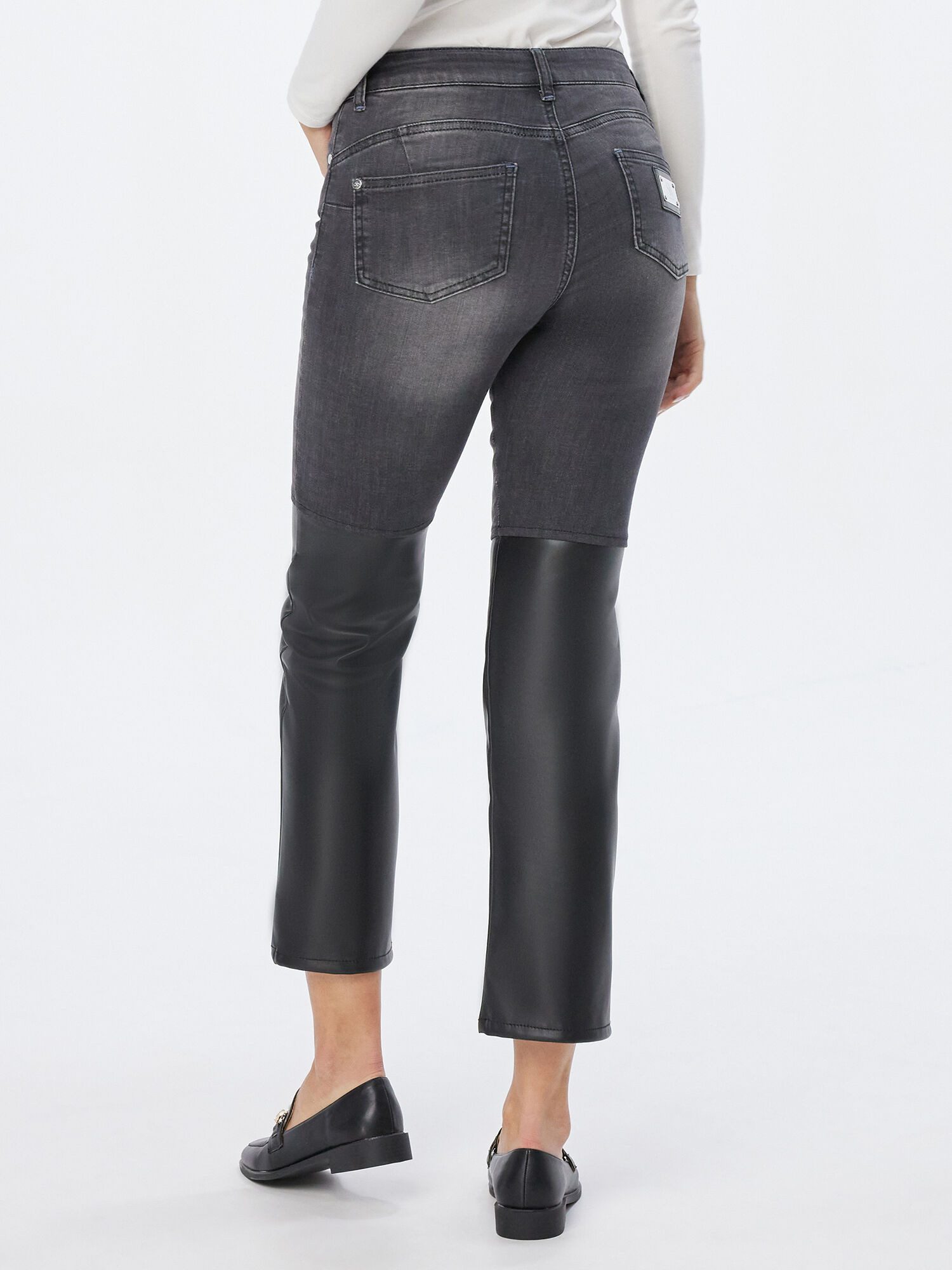 Sarah Kern Slim-fit-Jeans Denimhose Figurbetont mit Lederimitatbesatz günstig online kaufen