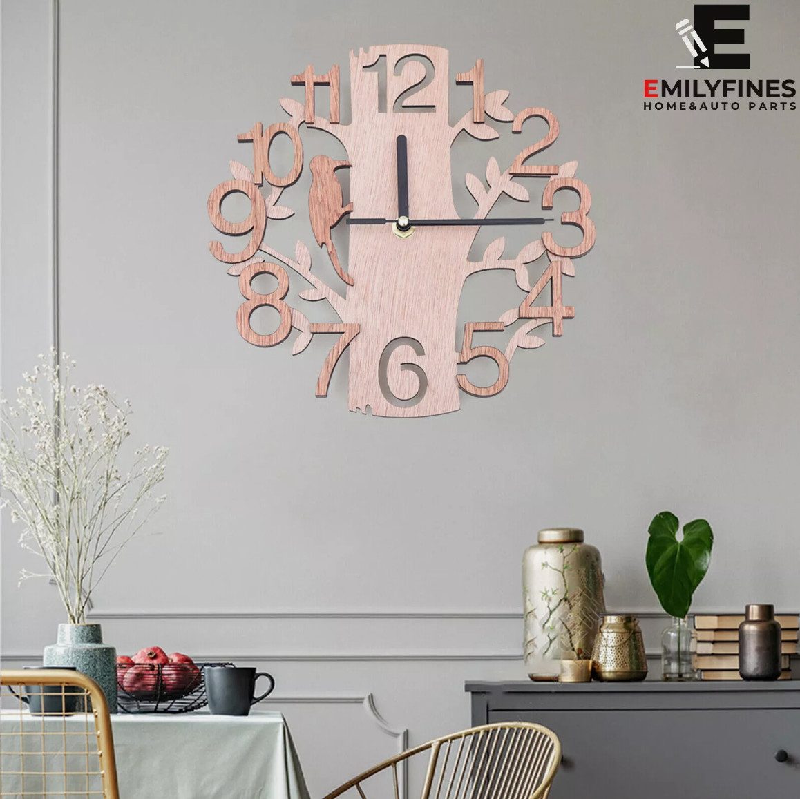 Stelby Wanduhr Vintage Wanduhr aus Holz – Rund, 23 cm, lautlos, dekorativ​ (Lautlose Holz-Wanduhr im Vintage-Stil, Ø 23 cm)