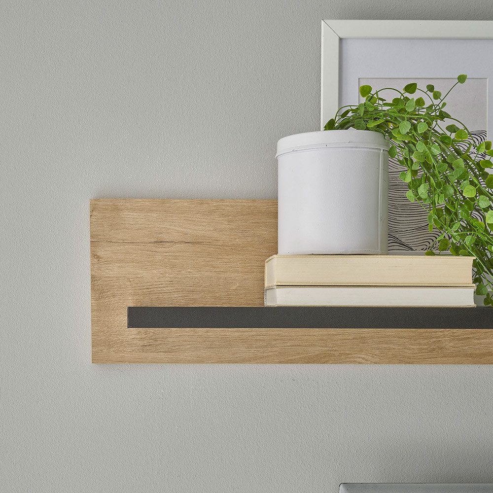 Lomadox Wohnwand COLBY-61, (2-St., Lowboard Wandregal), in Eiche mit schwarzen Griffen, Landhausstil
