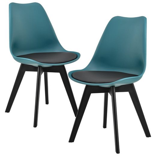 en.casa Stuhl 2x Design Stühle Esszimmer Türkis Kunststoff Kunst-Leder