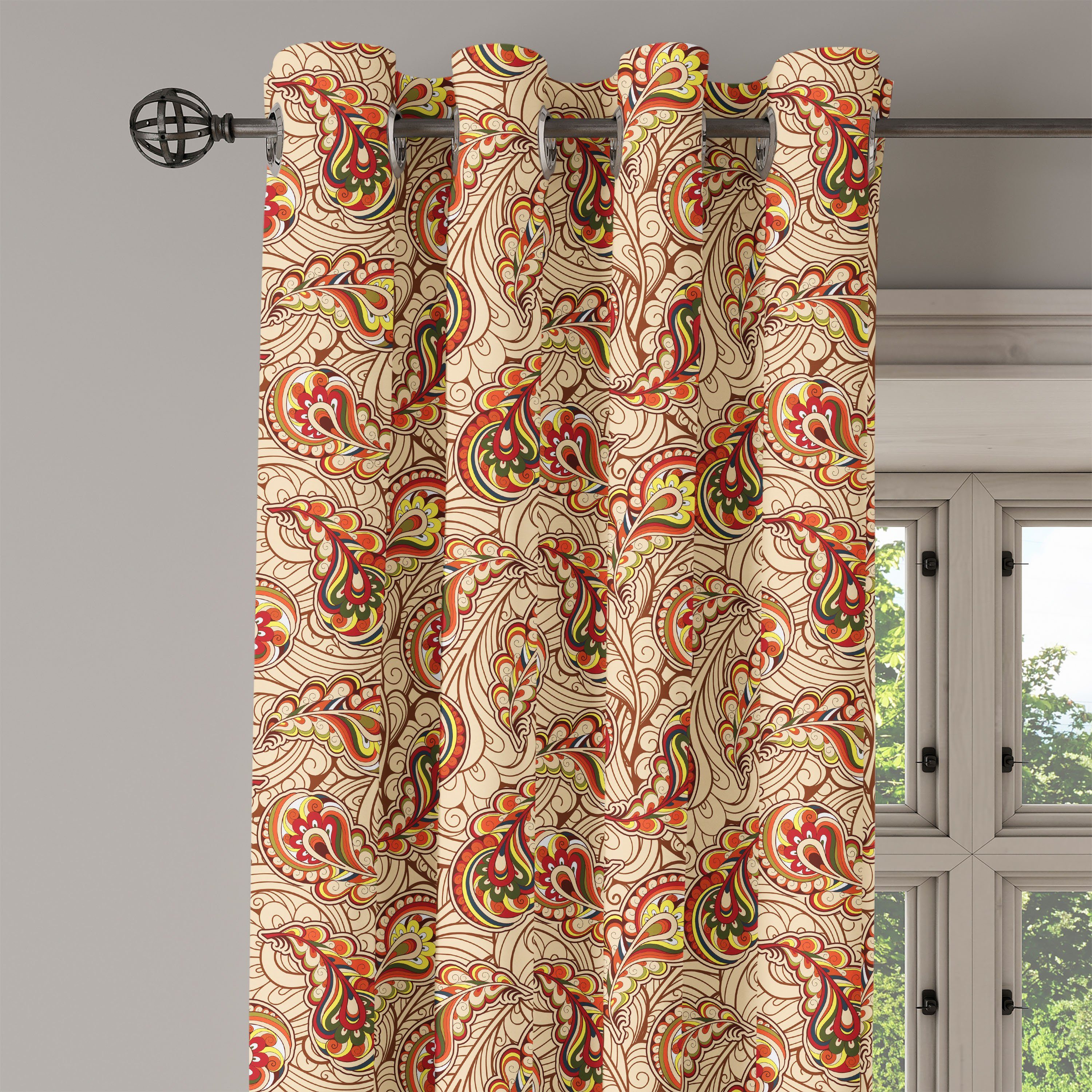 Blätter Abakuhaus, 2-Panel-Fenstervorhänge Paisley Dekorative Gardine Schlafzimmer für Wohnzimmer,