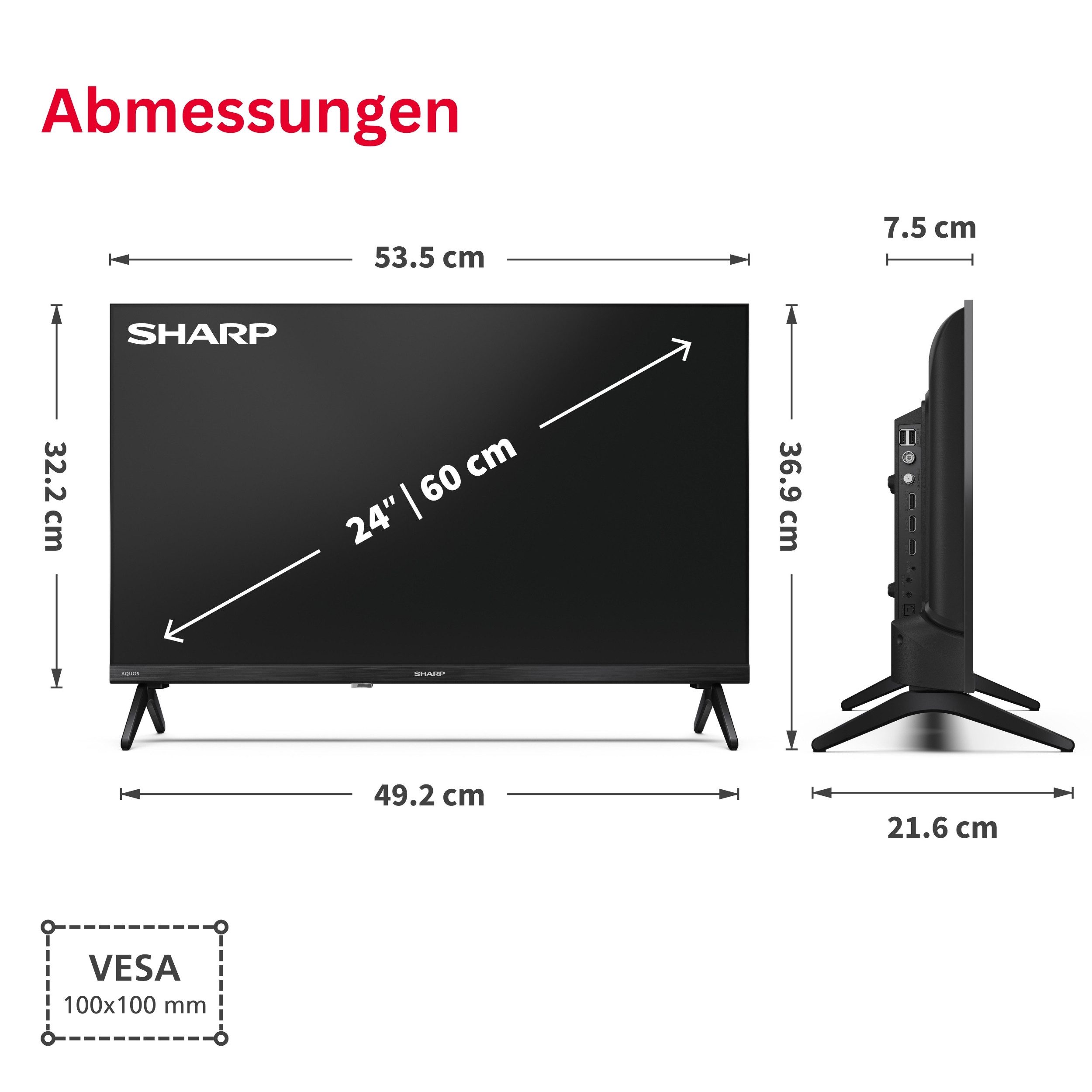 Sharp 24HE2745E LCD-LED Fernseher (60 cm/24 Zoll, HD-ready, Smart TV powered by TiVo, Smart TV powered by TiVo, HDR, Triple-Tuner)