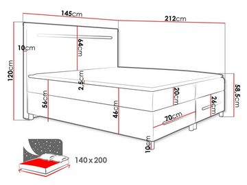 MIRJAN24 Boxspringbett Enter LED (mit Hauptmatratze, Topper und LED-Beleuchtung), Doppelbett mit zwei Bettkästen für die Bettwäsche