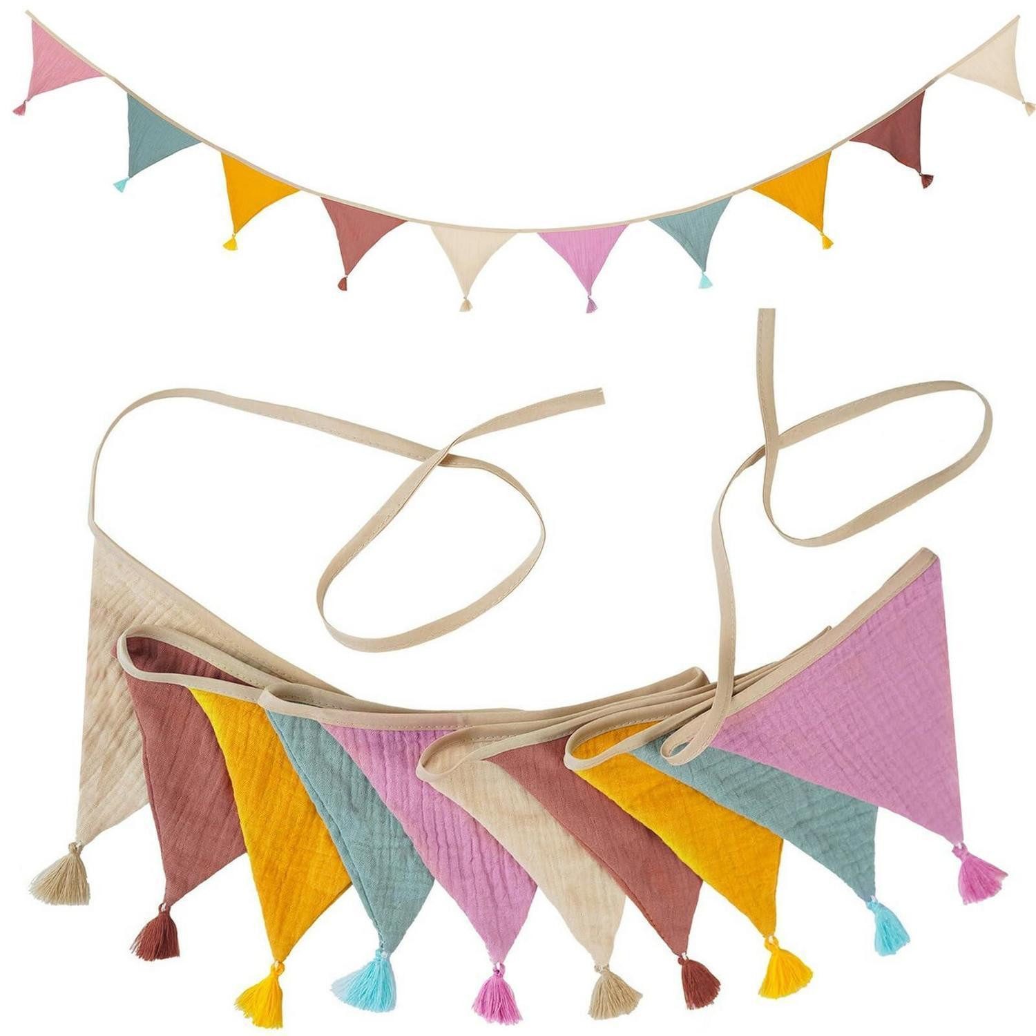 LuxusKollektion Wimpelkette Wimpelkette Kinderzimmer 2,7m Stoff Rosa Fransenflagge