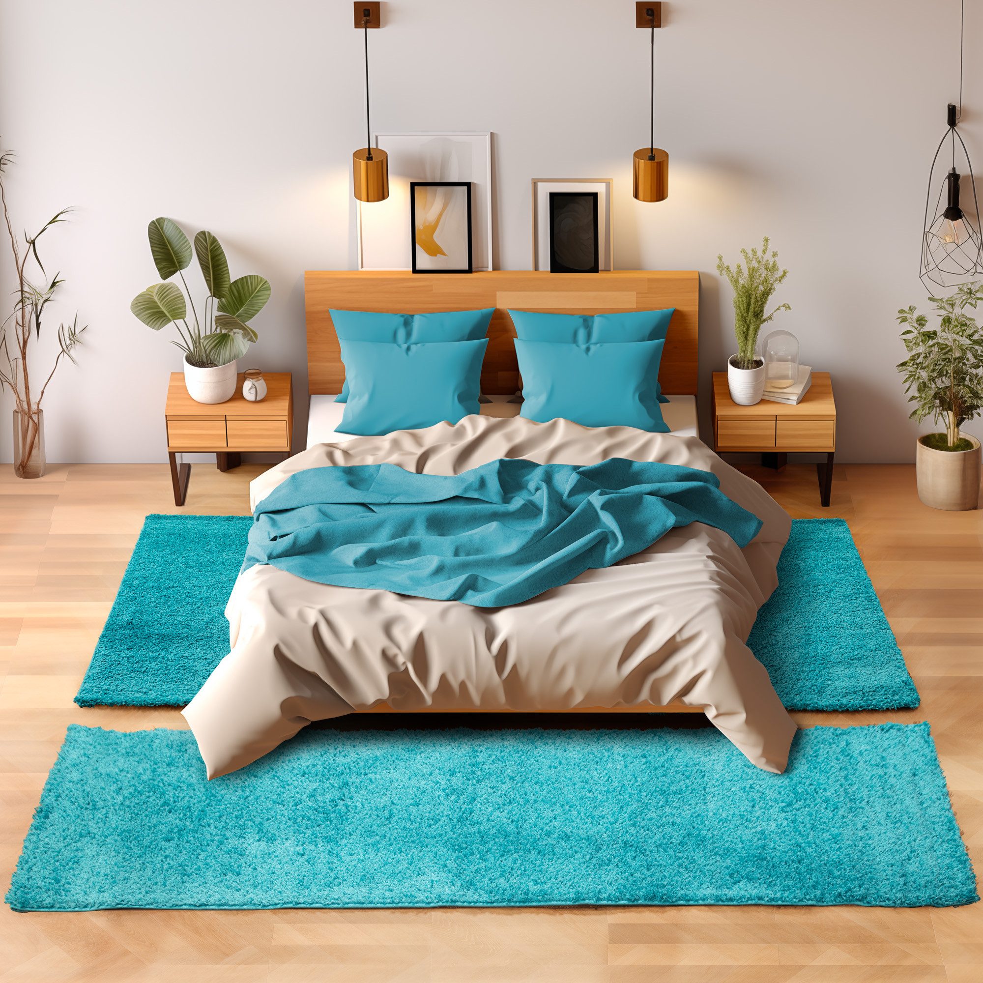 SIMPEX24 Hochflor-Bettumrandung Unicolor - Einfarbig, Höhe 30 mm, (Bett-Set, 3-tlg., Bettvorlage), Schlafzimmer Teppich Bettumrandung Läufer Set 3 teilig