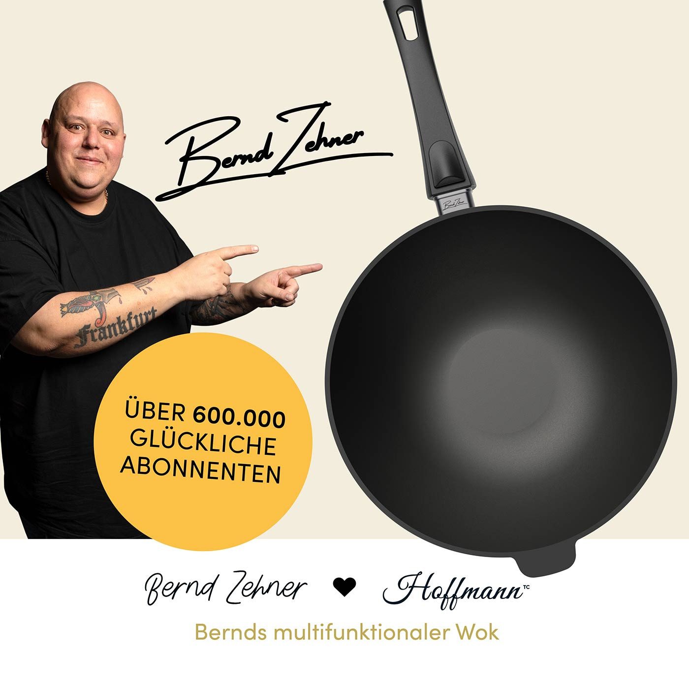 Hoffmann Germany Wok Hoffmann STONIQ Wokpfanne Ø 30 cm IQ-SHIELD Bernd Zehner ohne Deckel, Aluguss (1-tlg), Bernd Zehner Edition, IQ-SHIELD, Edelstahlboden, Pro Click