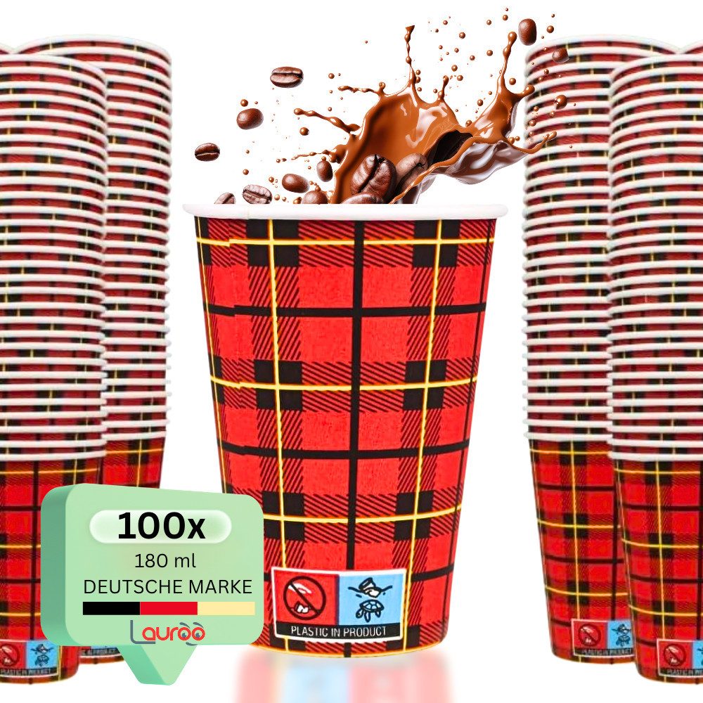 Lauroo Becher Kaffeebecher – TO GO 180 ml, Mehrweg Coffee to Go Becher 100 Stk., 100-tlg.