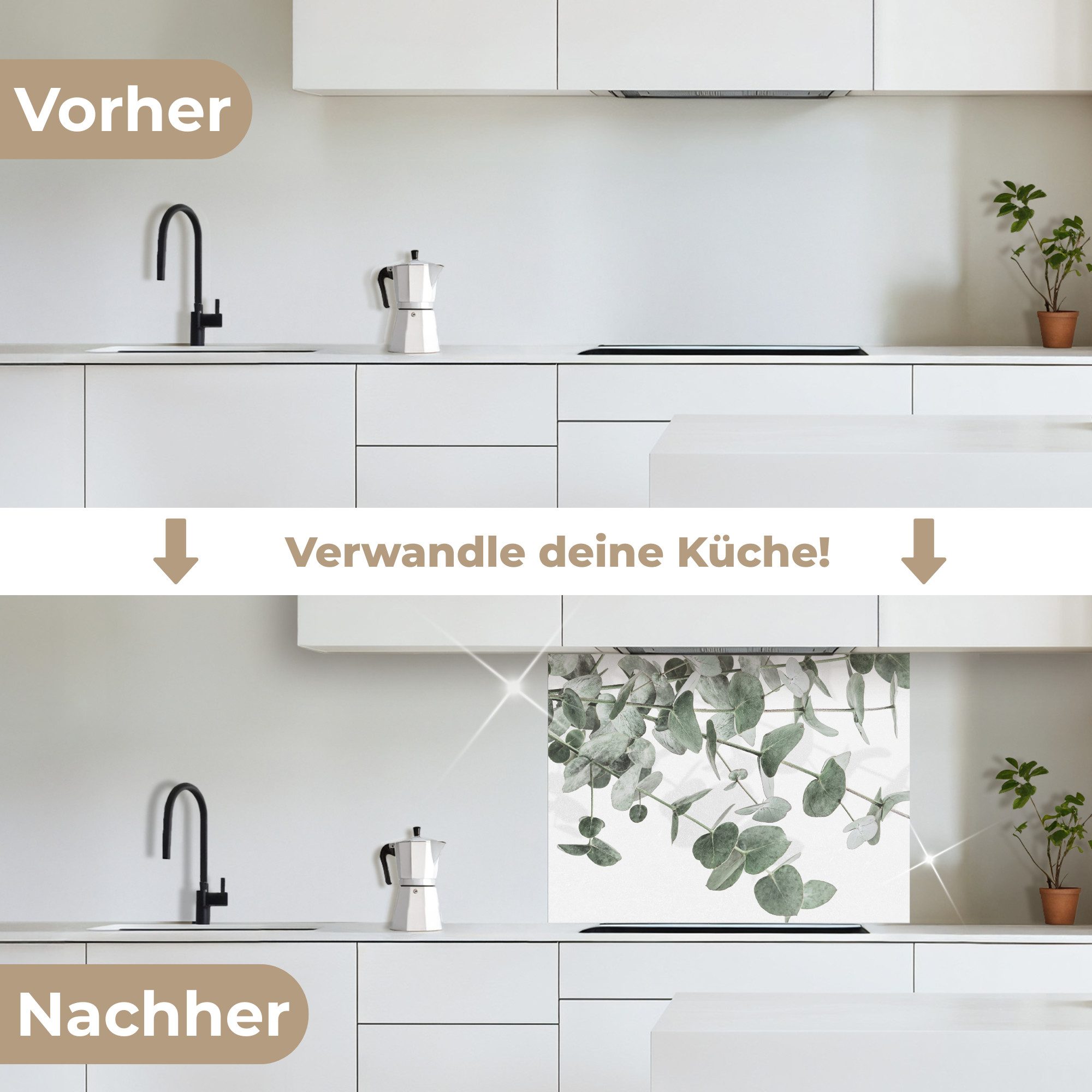 KitchenYeah Küchenrückwand selbstklebend Eukalyptus - Blätter - Natur - Grün, (1-tlg), Spritzschutz, Küche, Rückwand, Küchenwand, Küchenfront, 80x60 cm