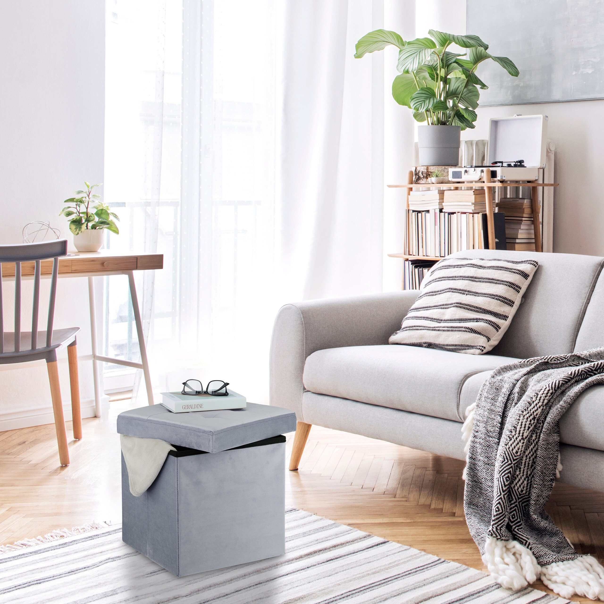 relaxdays Stauraumhocker Grauer Hocker aus Samt günstig online kaufen