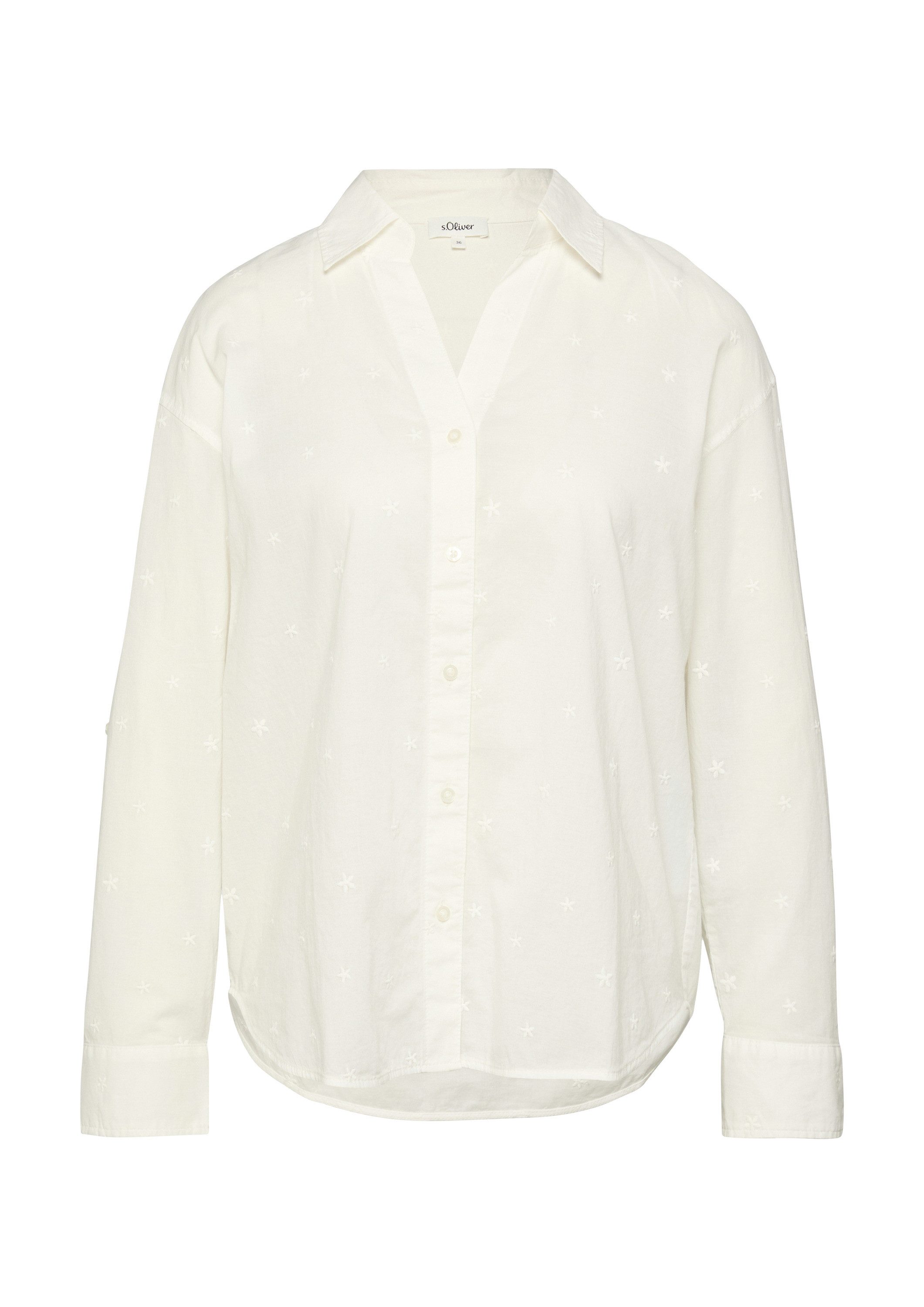 s.Oliver Langarmbluse Bluse Bestickte Baumwollbluse mit Turn-up