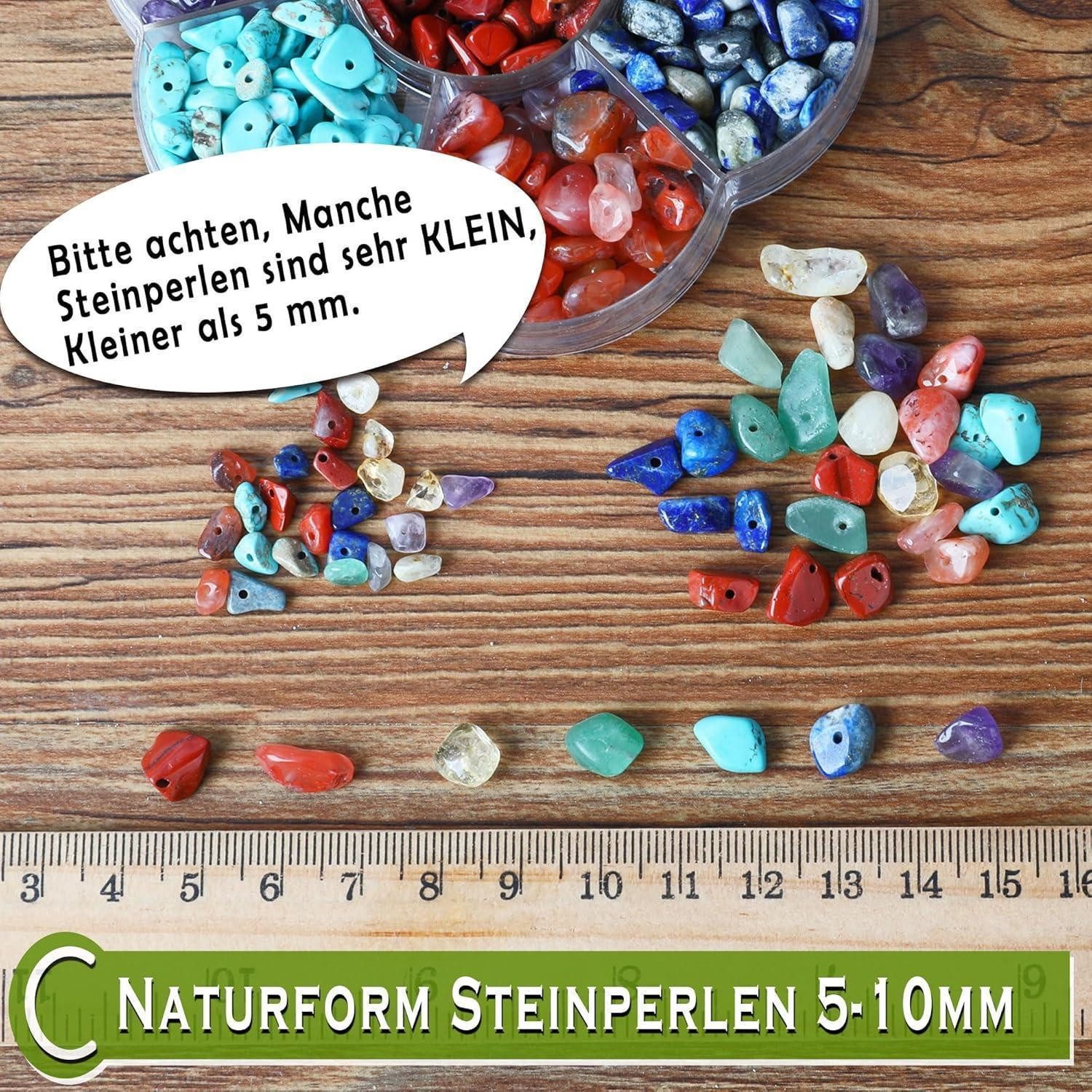 LuxusKollektion Bastelperlen Chakra Edelstein Perlen Set zum Basteln - 7 Farben Naturstein Perlen