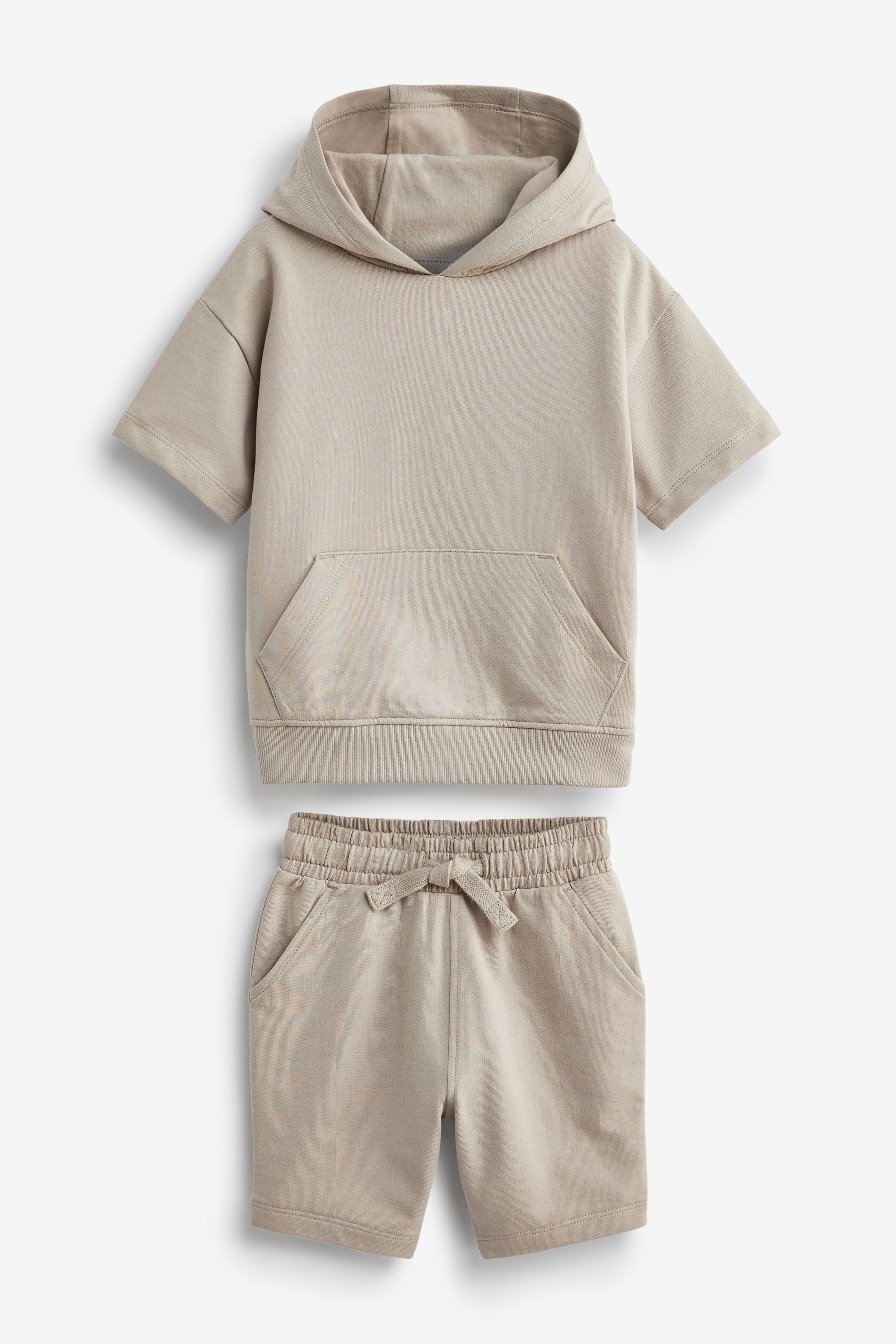 Kurzärmeliges Sweatanzug Shorts Set (2-tlg) im Kapuzensweatshirt Tan Brown Next und