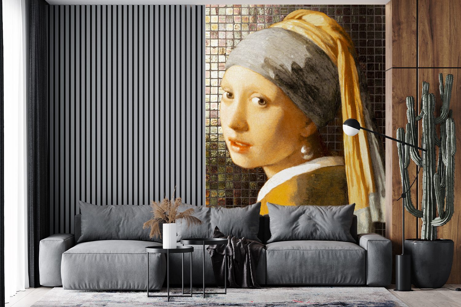Johannes Vermeer Perlenohrring Tapete mit MuchoWow Mädchen Fototapete (3 Mosaik, Matt, St), Vinyl bedruckt, - Wohnzimmer, - Wandtapete Montagefertig für