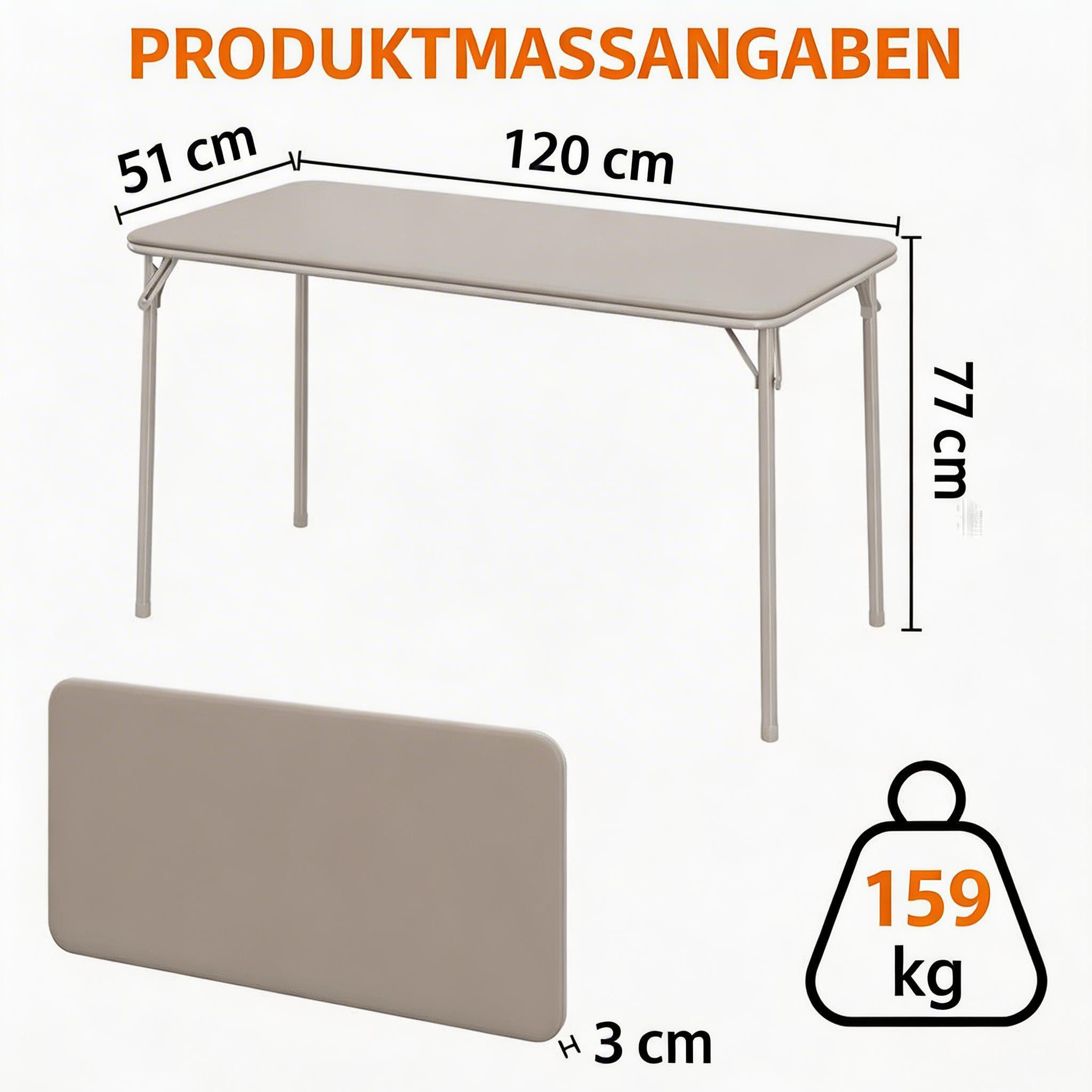 GarveeMore Klapptisch Campingtisch Partytisch Gartentisch Balkontisch 120x51x71cm – Bild 3 von 5