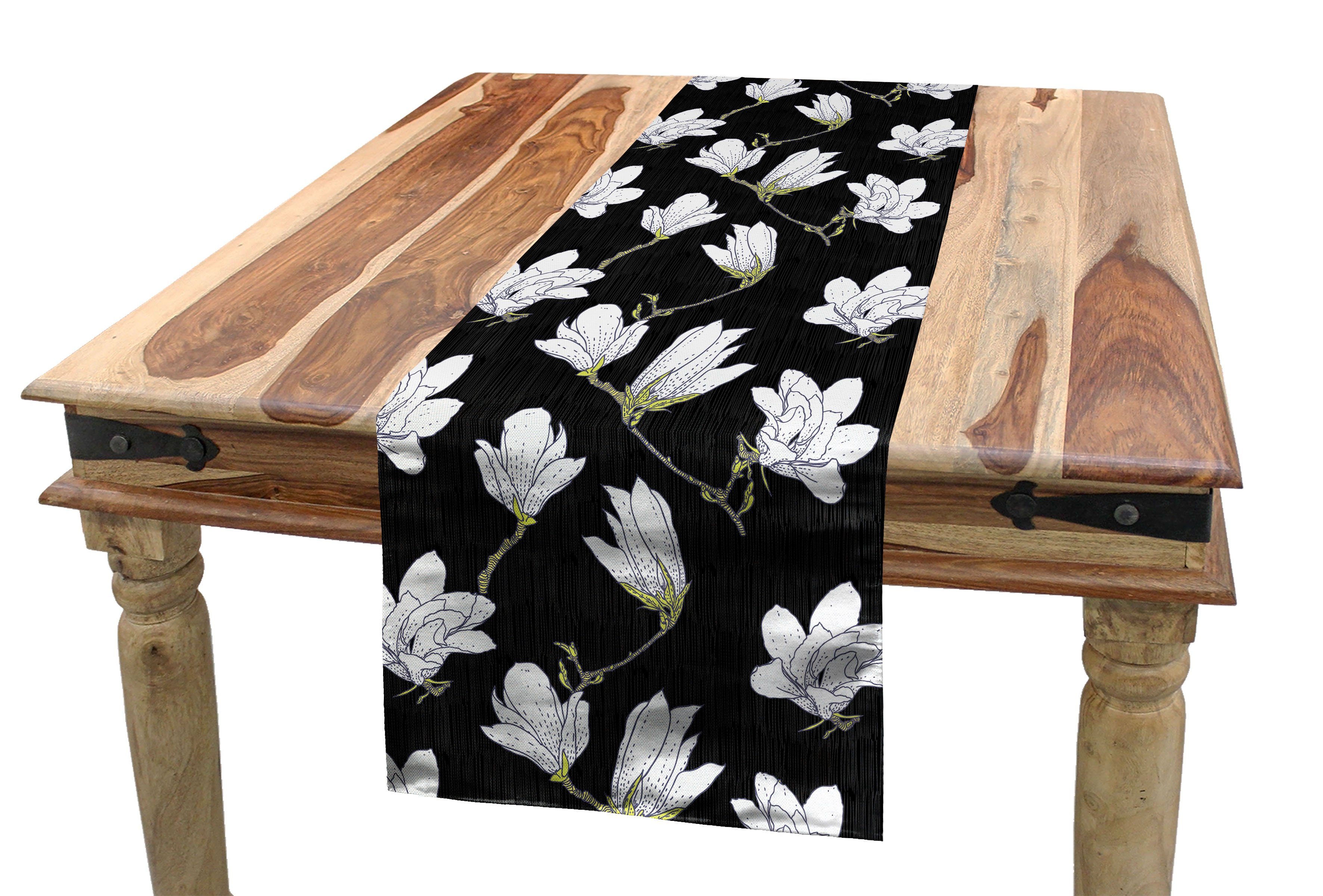 Tischläufer, Rechteckiger Küche Dekorativer Blumen Esszimmer Magnolie Landschaft Tischläufer Abakuhaus