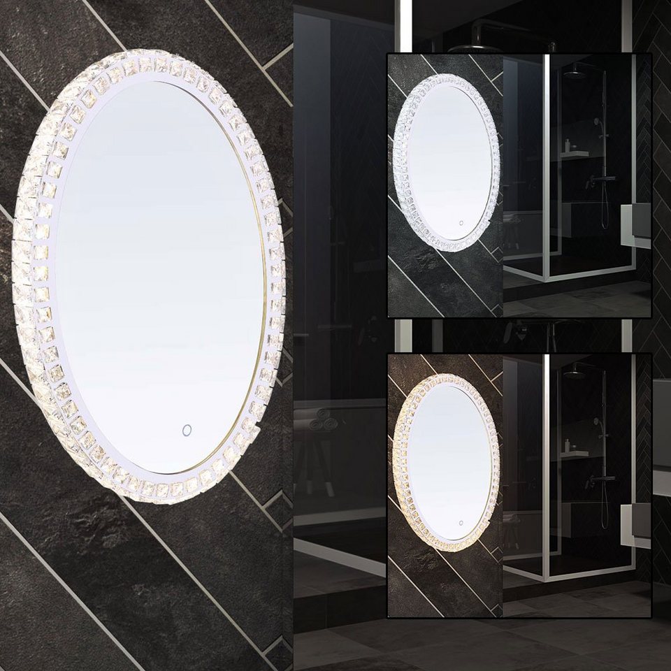 globo spiegel, wandspiegel mit beleuchtung badezimmerspiegel kristalle