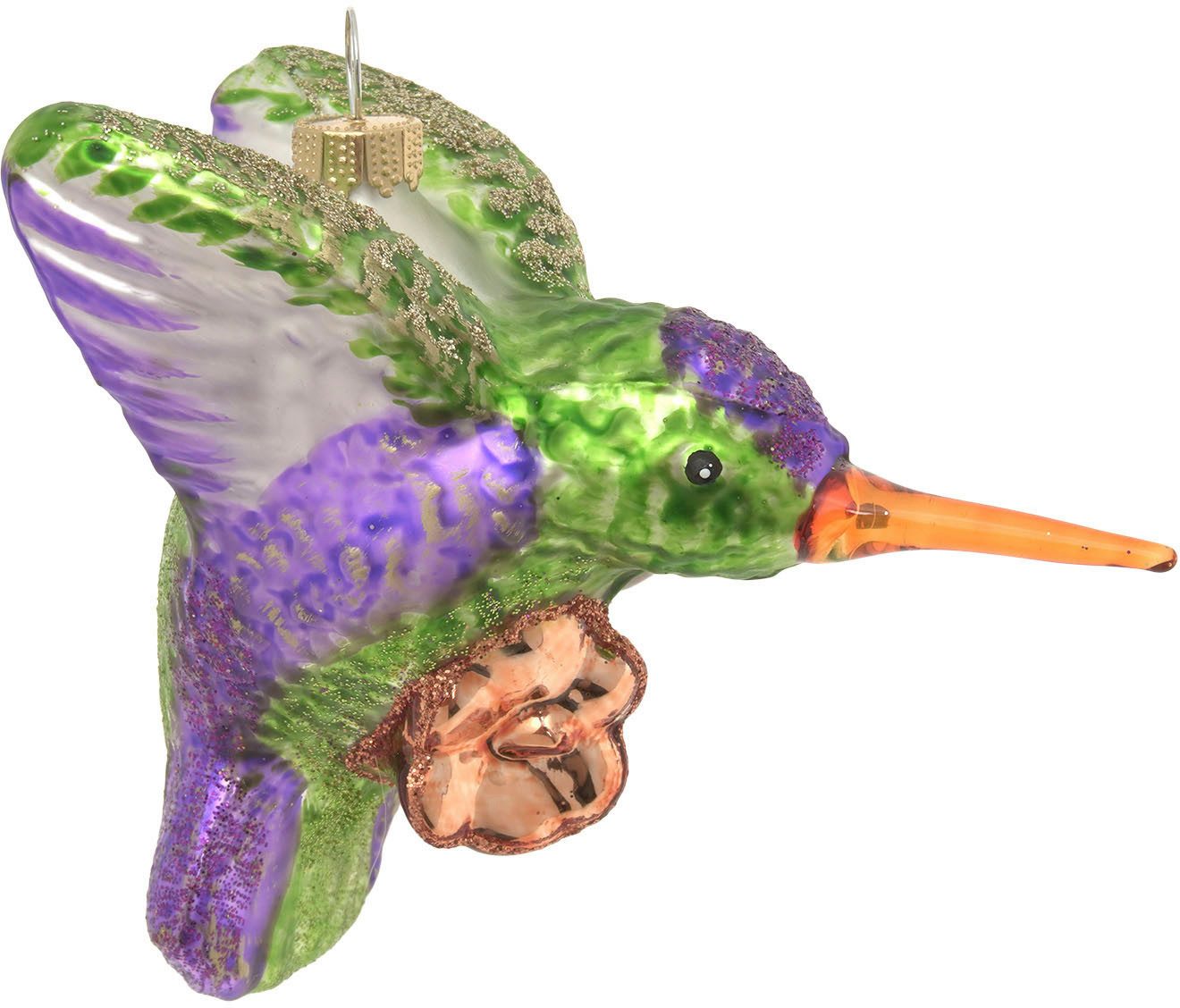 Krebs Glas Lauscha Christbaumschmuck Kolibri mit Blume, Violet/Grün, 9cm (1 günstig online kaufen