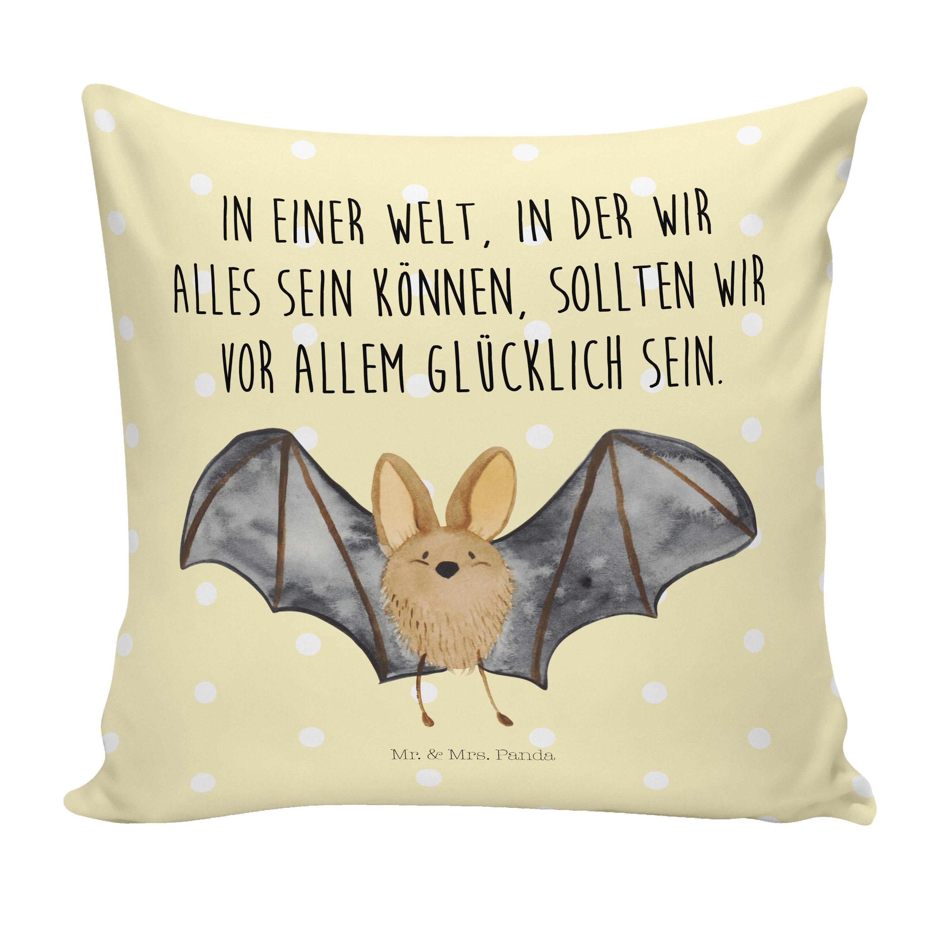 Geschenk, - Fledermaus Gelb & Kissenh - Panda Mrs. Dekokissen lustige Sprüche, Pastell Mr. Flügel