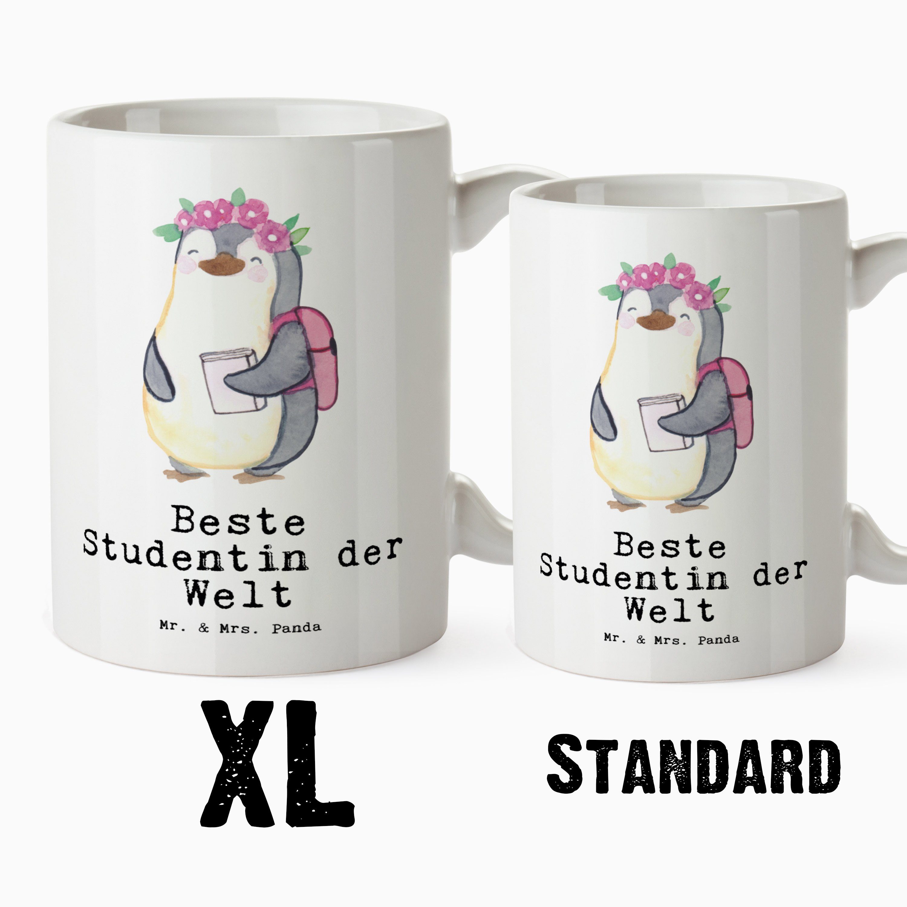 - der Pinguin Welt Geschenk, Weiß Tasse lustig, Bedanken, Studentin XL - Tasse Keramik Mr. Panda Mrs. & Beste